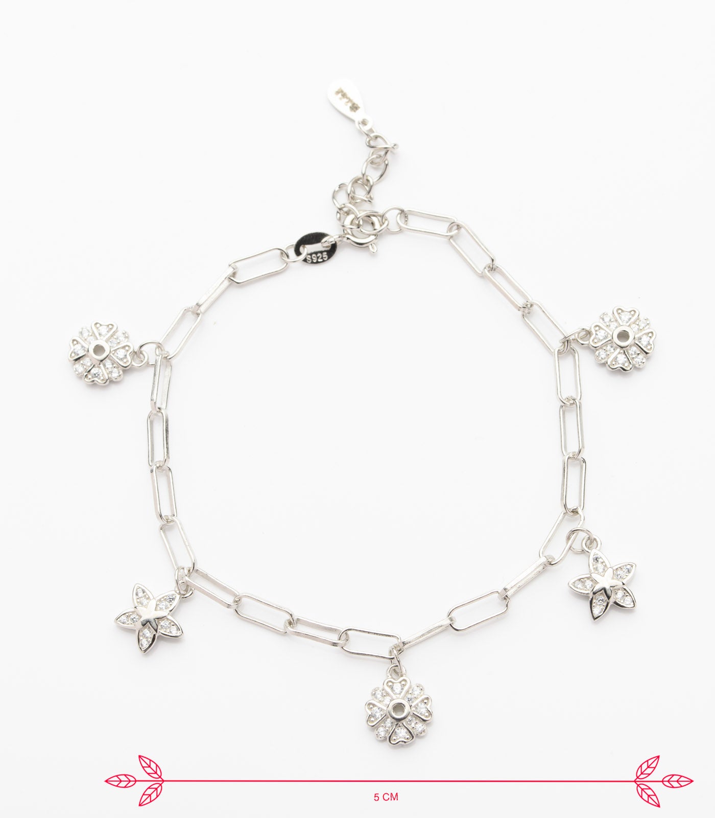 Bulky Chain Floral Bracelet (Silver)
