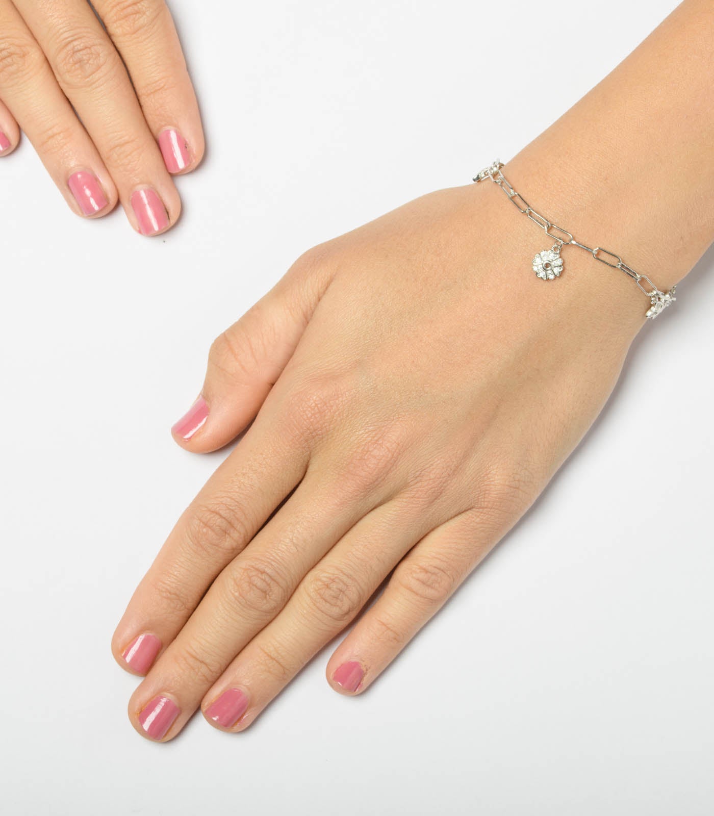 Bulky Chain Floral Bracelet (Silver)