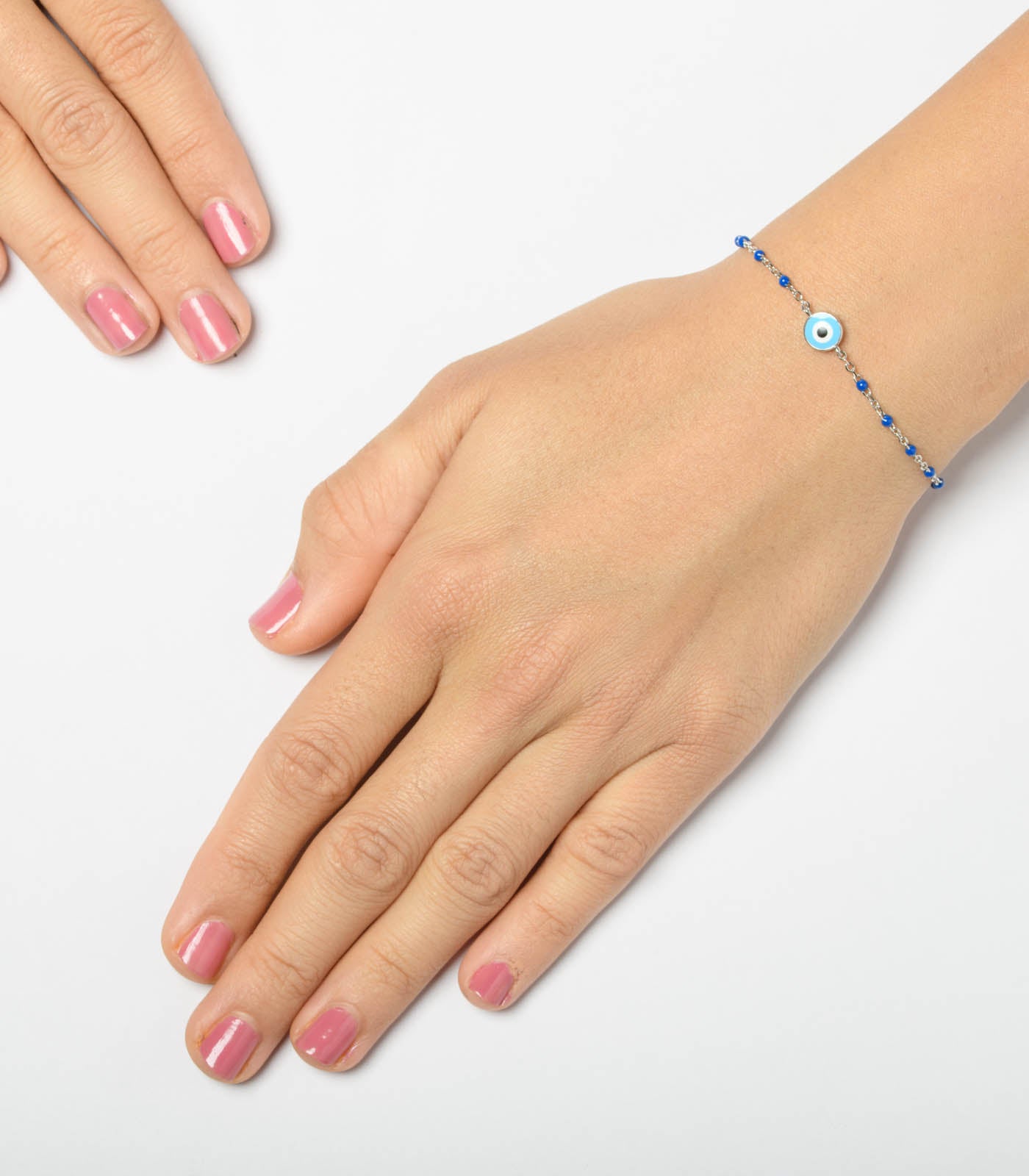 Blue Enamel Evil Eye Beaded Bracelet (Silver)