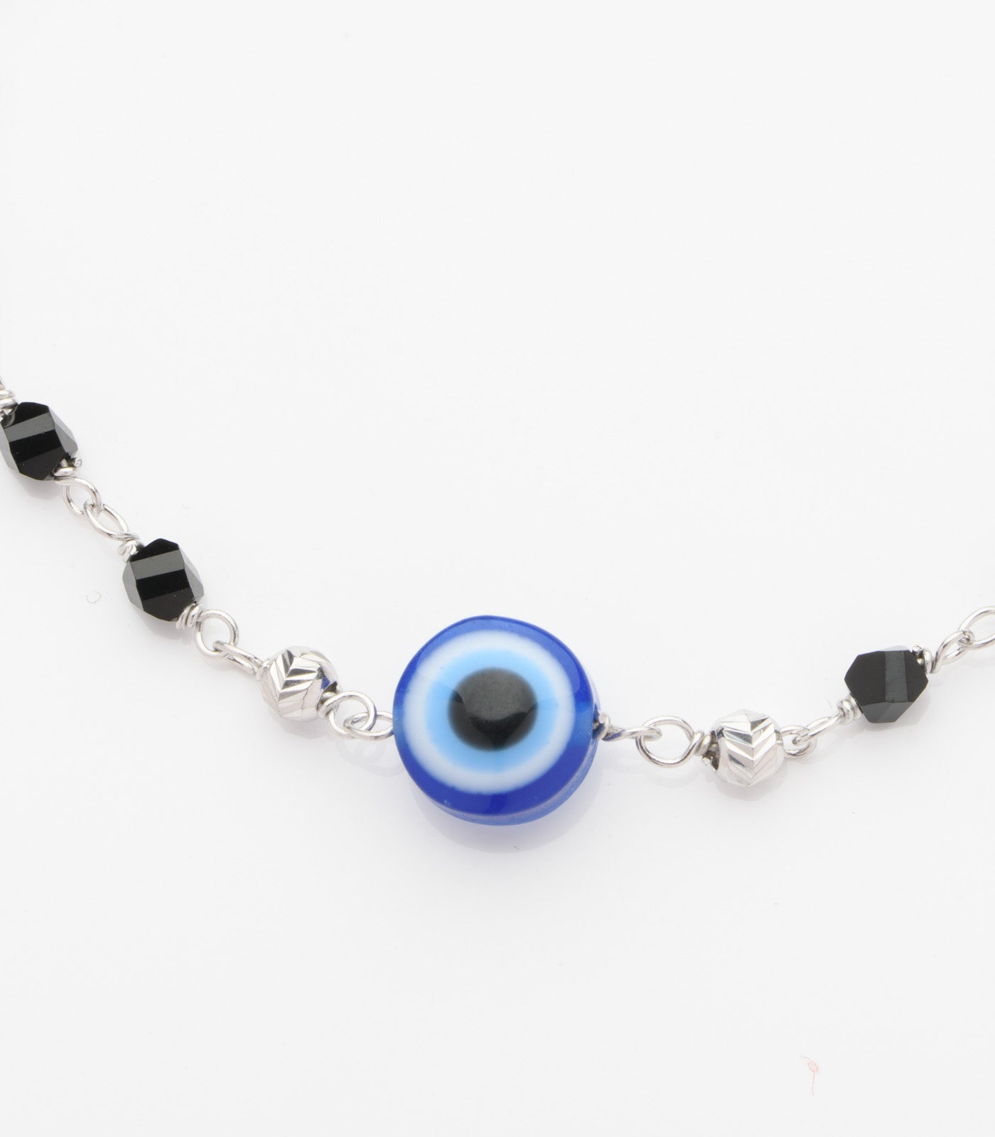 Evil Eye Black Beaded Mangalsutra Bracelet (Silver)