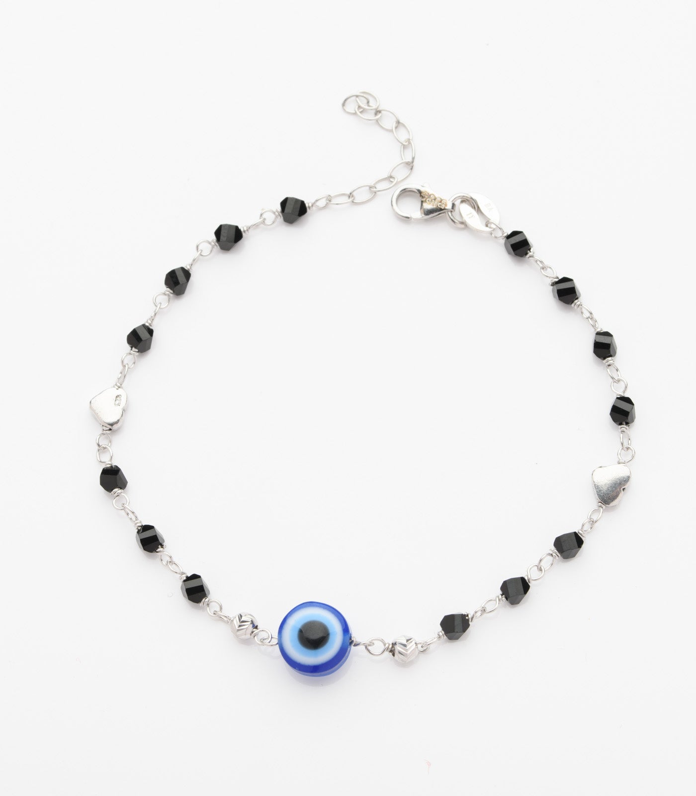 Evil Eye Black Beaded Mangalsutra Bracelet (Silver)