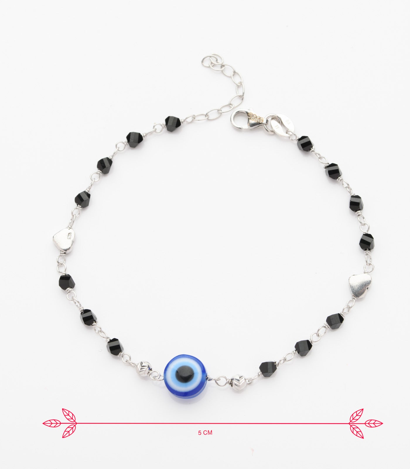 Evil Eye Black Beaded Mangalsutra Bracelet (Silver)