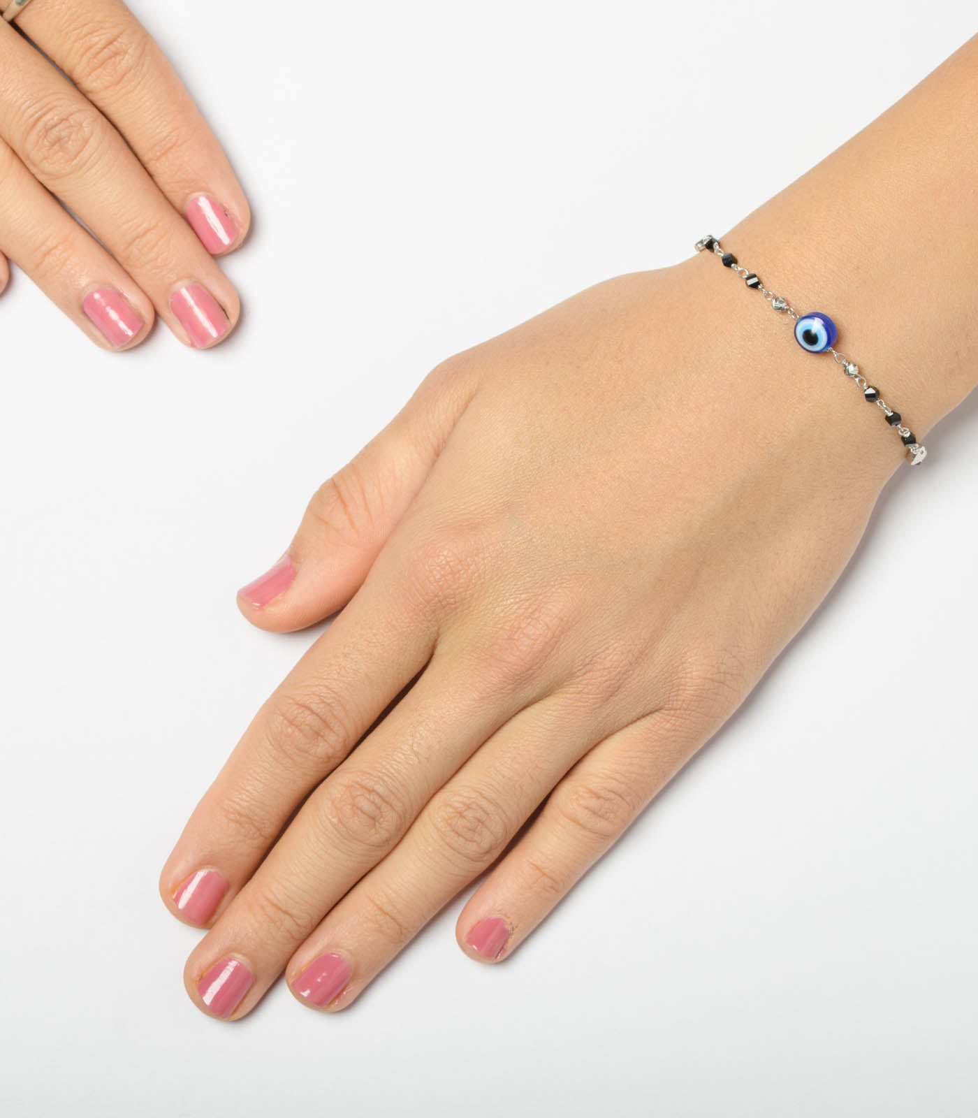 Evil Eye Black Beaded Mangalsutra Bracelet (Silver)