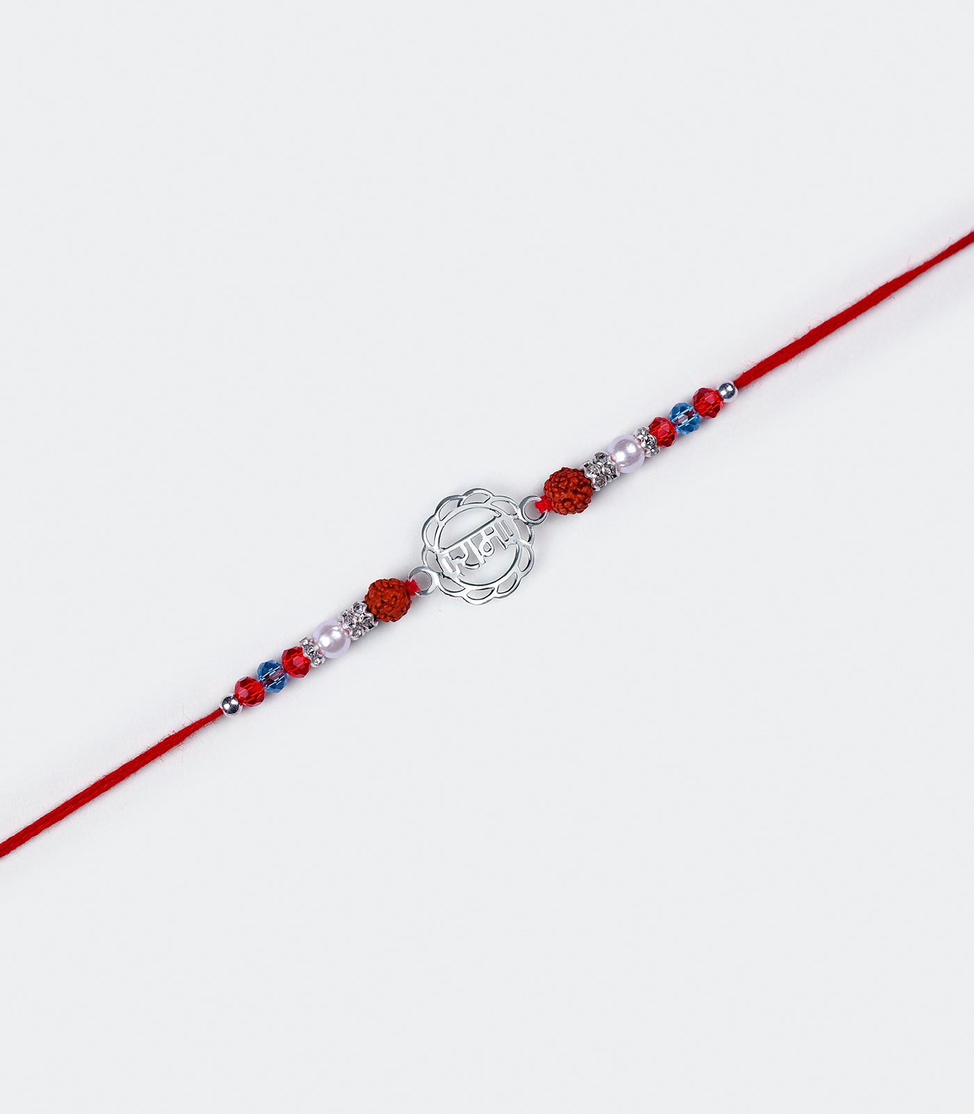 Silver Rudraksh Rakhi - Ram text Design