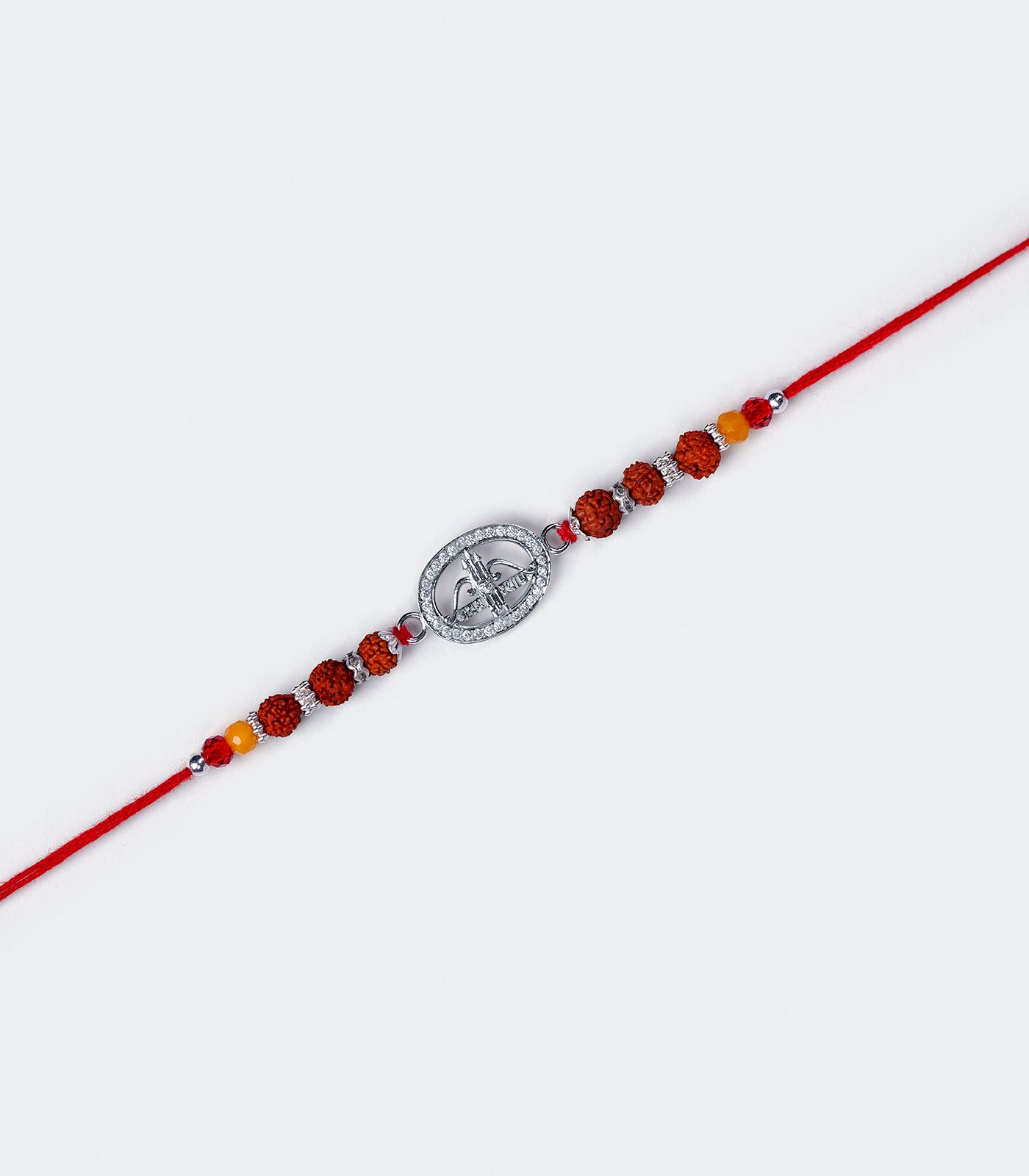 Silver Rudraksh Rakhi - Jay Shree Shyam Text Design