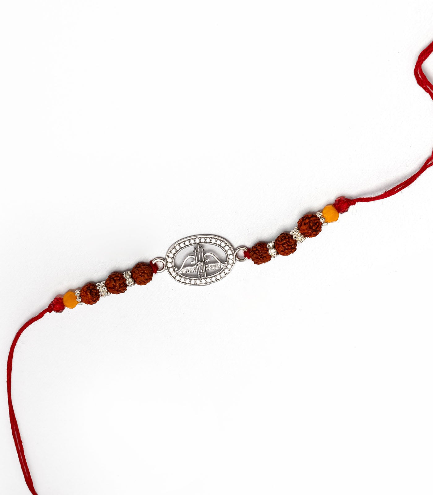 Silver Rudraksh Rakhi - Jay Shree Shyam Text Design