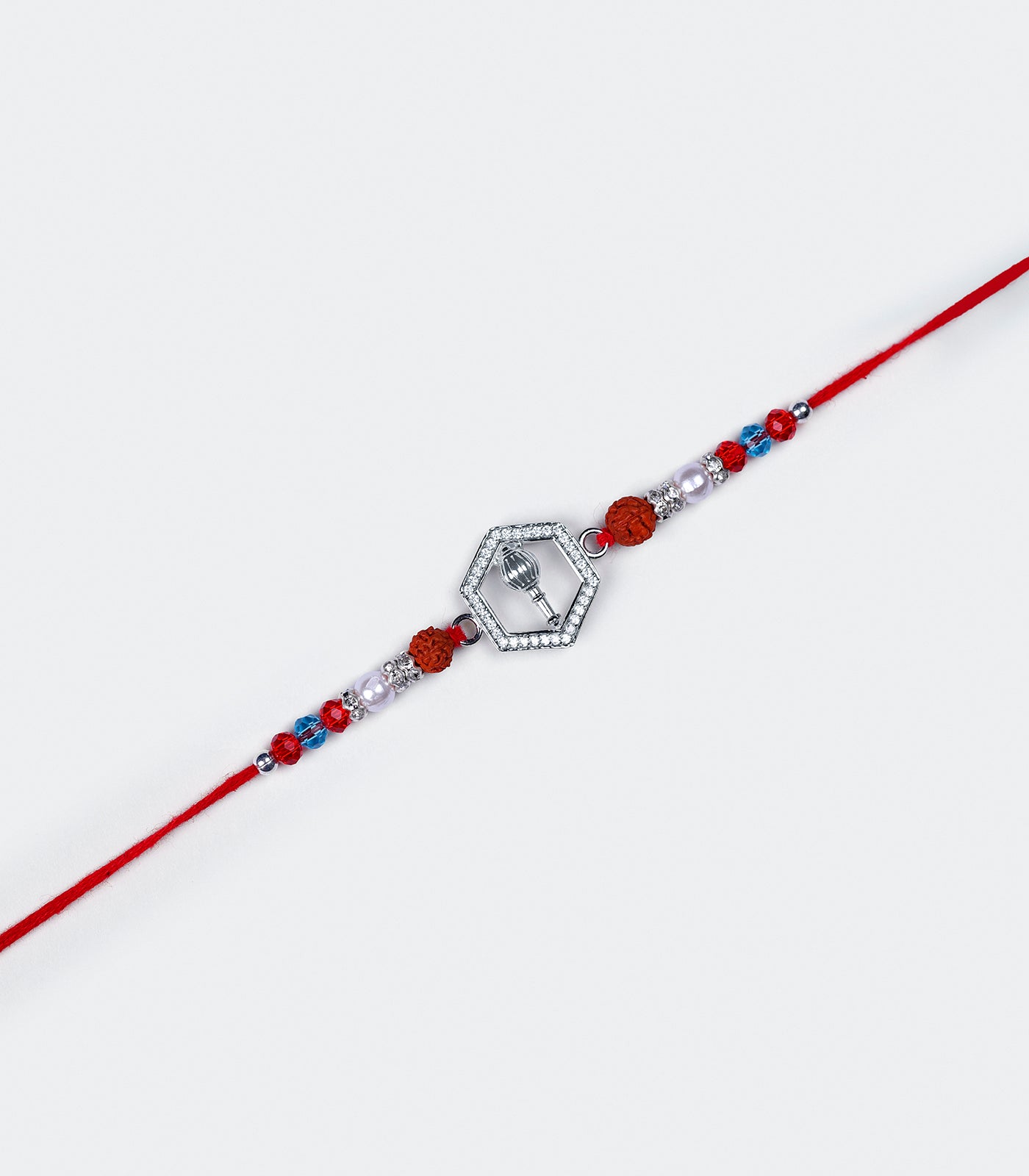 Silver Rudraksh Rakhi - Hanuman Gada Design