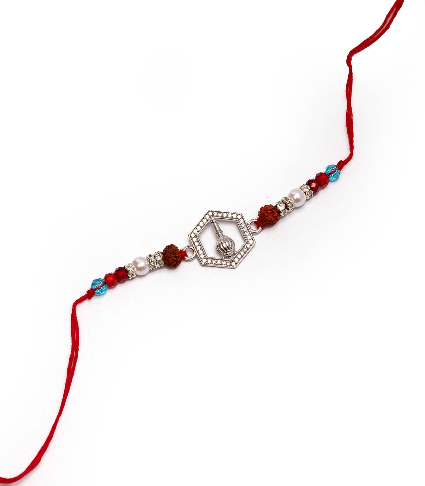 Silver Rudraksh Rakhi - Hanuman Gada Design