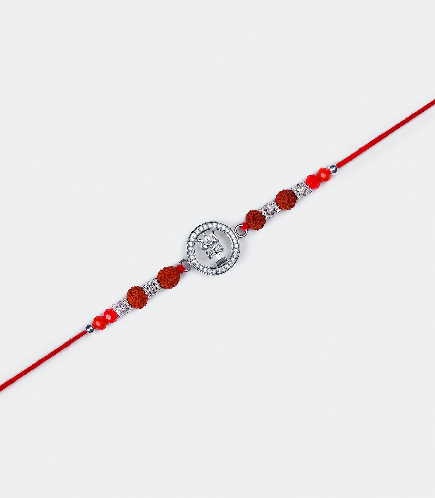Silver Rudraksh Rakhi - Trishul & Damru Design