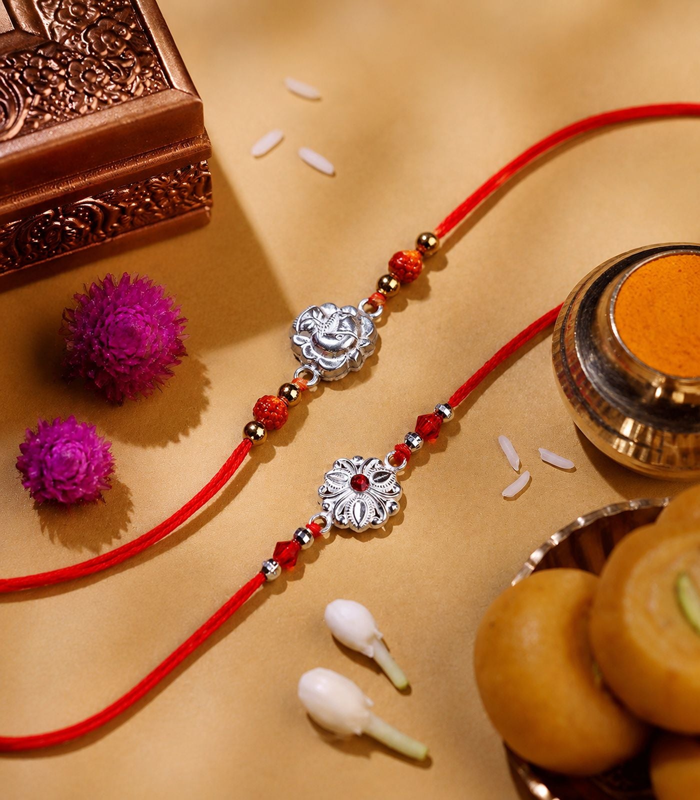 Silver Rakhi Combo Pack of 2