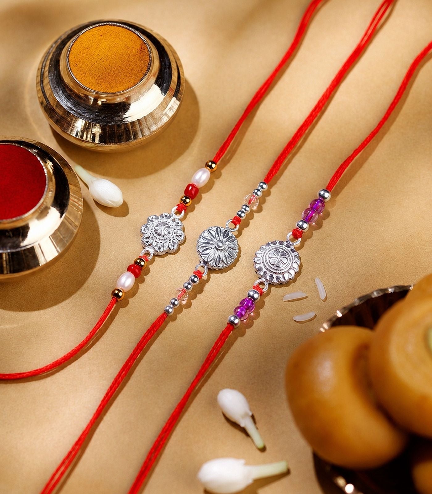 Silver Rakhi Combo Pack of 3