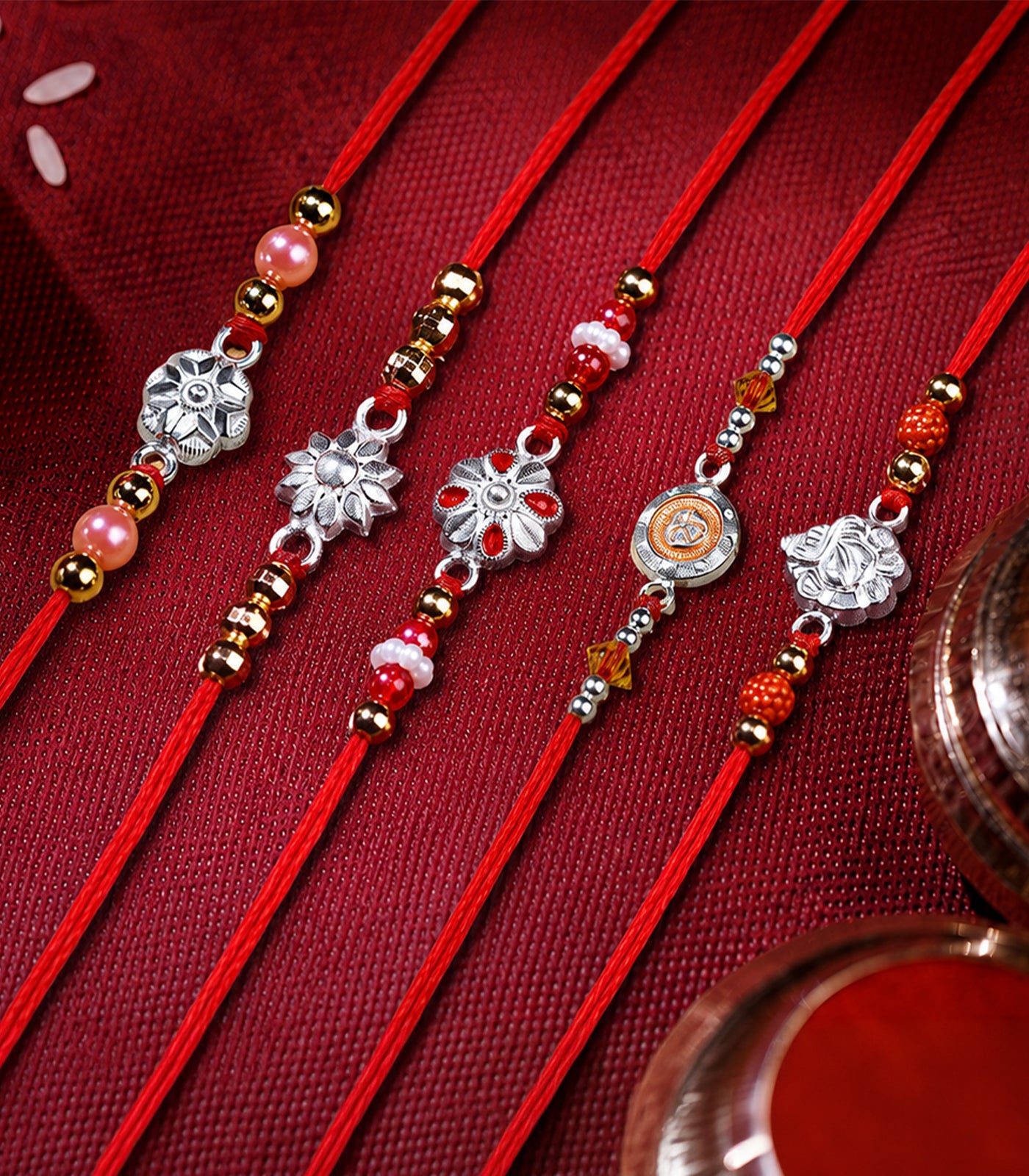 Silver Rakhi Combo Pack of 5