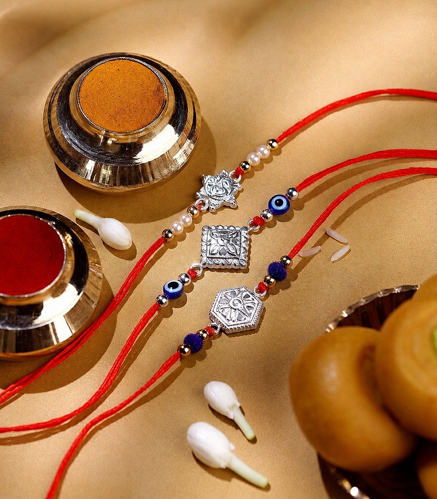 Silver Rakhi Combo Pack of 3