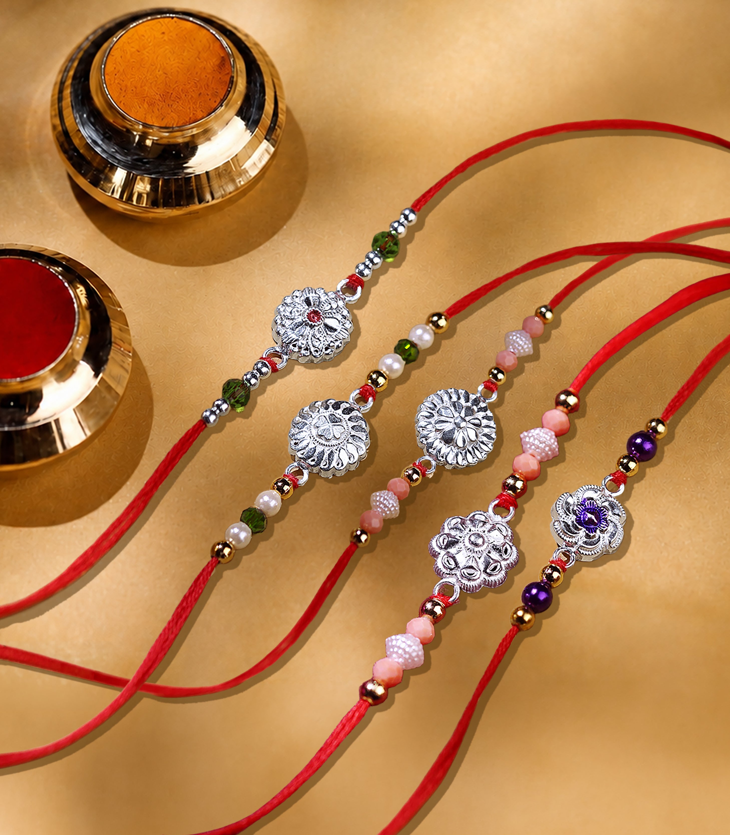Silver Rakhi Combo Pack of 5