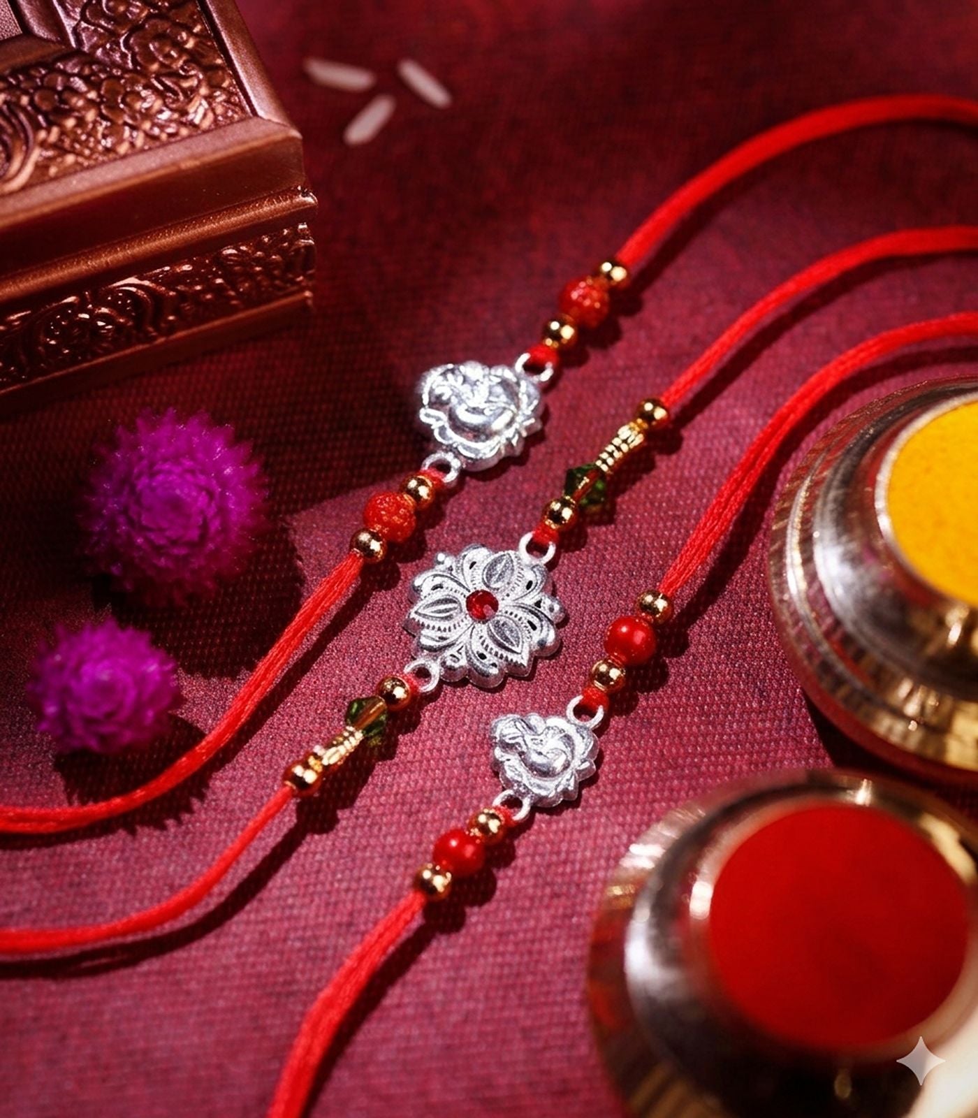 Silver Rakhi Combo Pack of 3