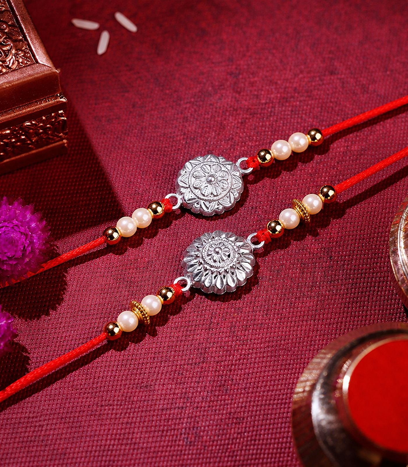 Silver Rakhi Combo Pack of 2