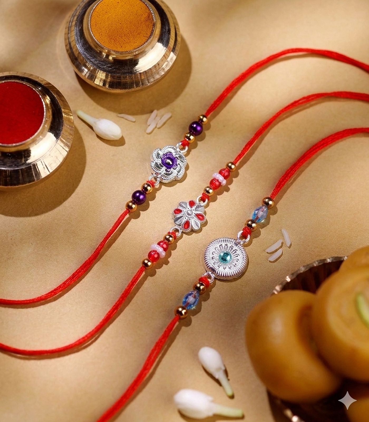 Silver Rakhi Combo Pack of 3