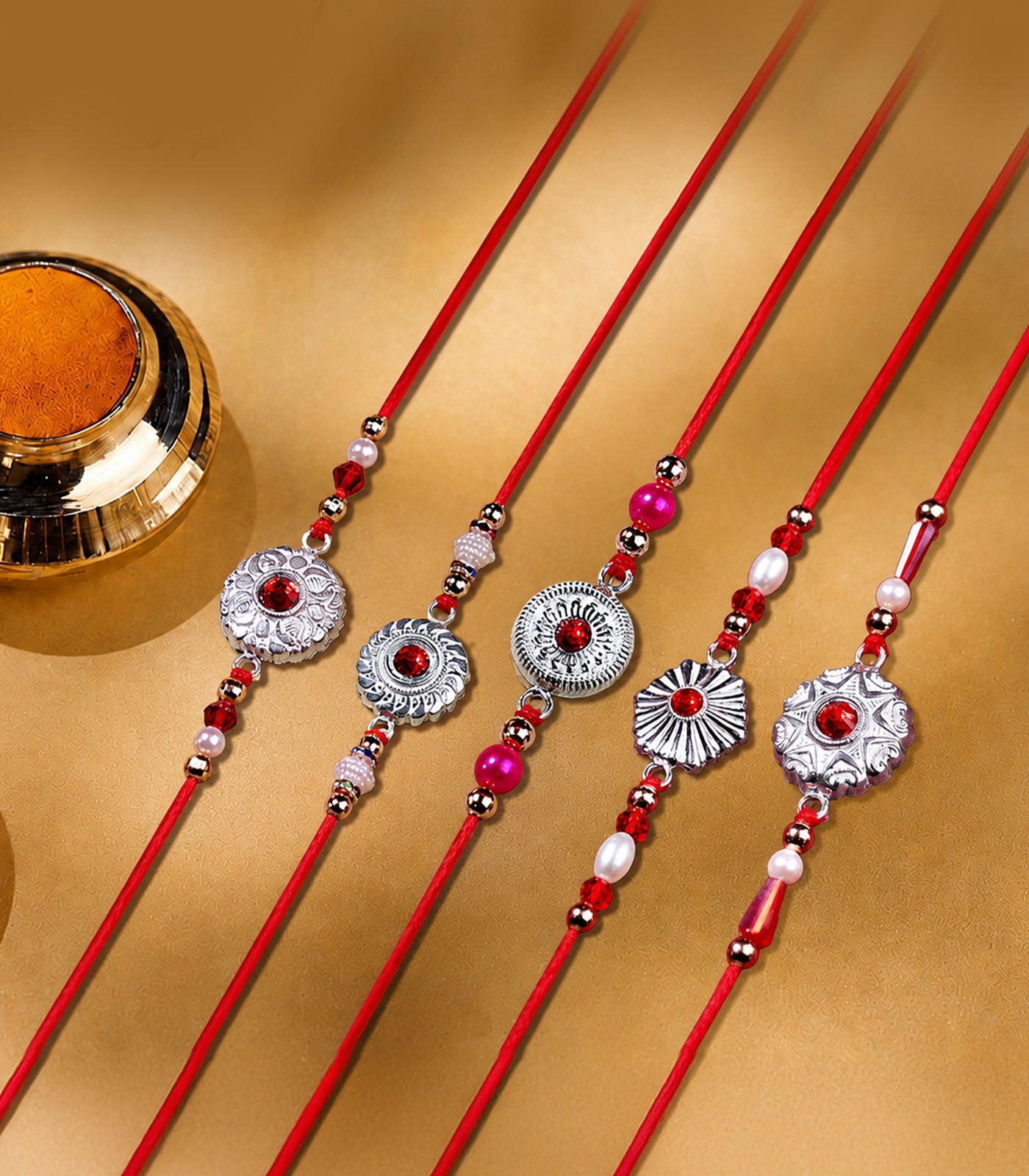 Silver Rakhi Combo Pack of 5