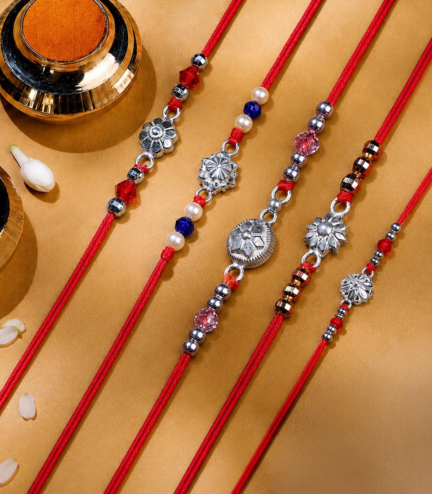 Silver Rakhi Combo Pack of 5