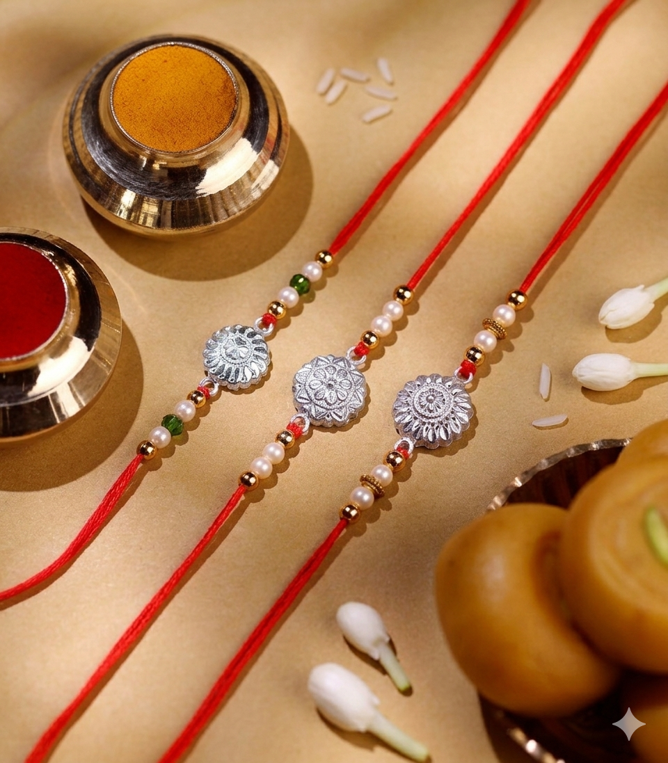 Silver Rakhi Combo Pack of 3