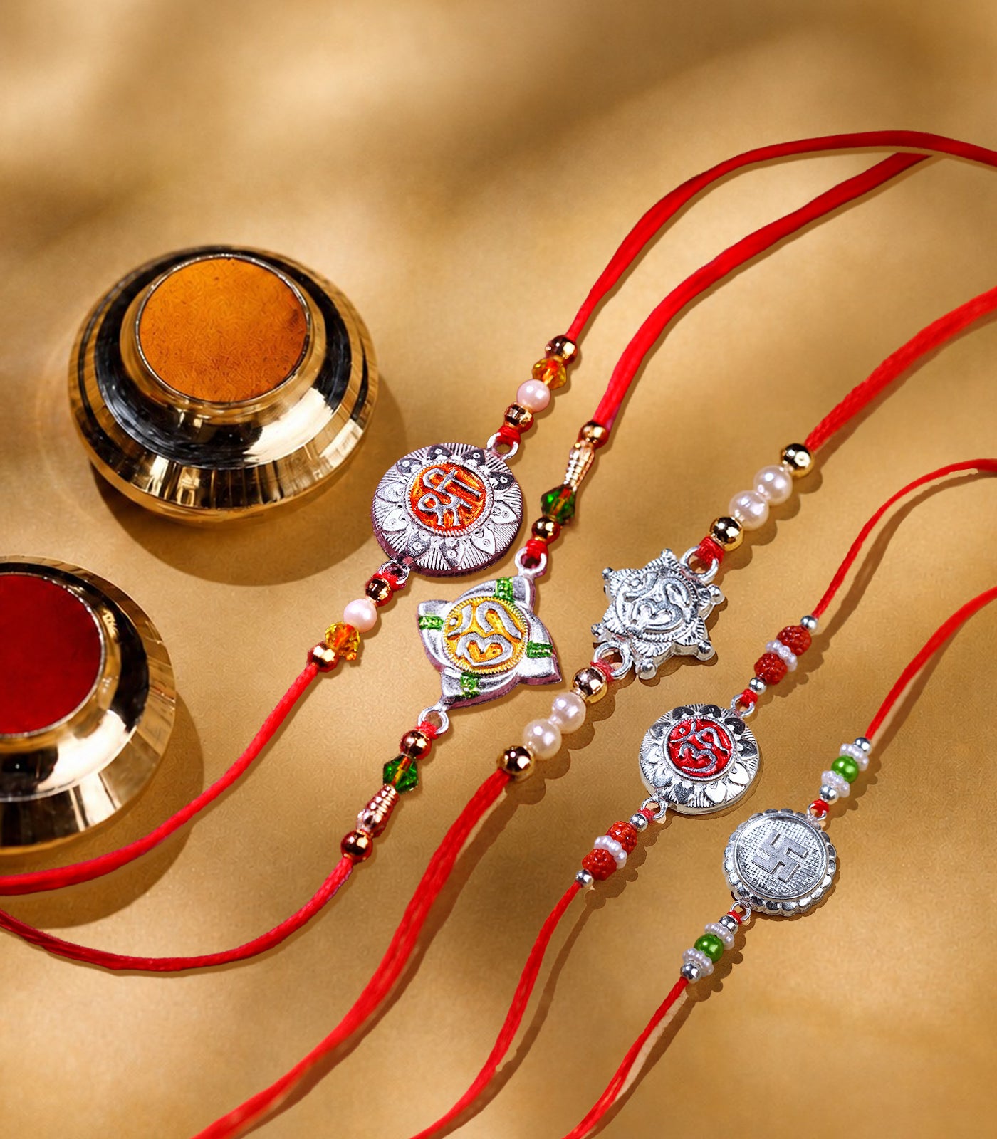 Silver Rakhi Combo Pack of 5