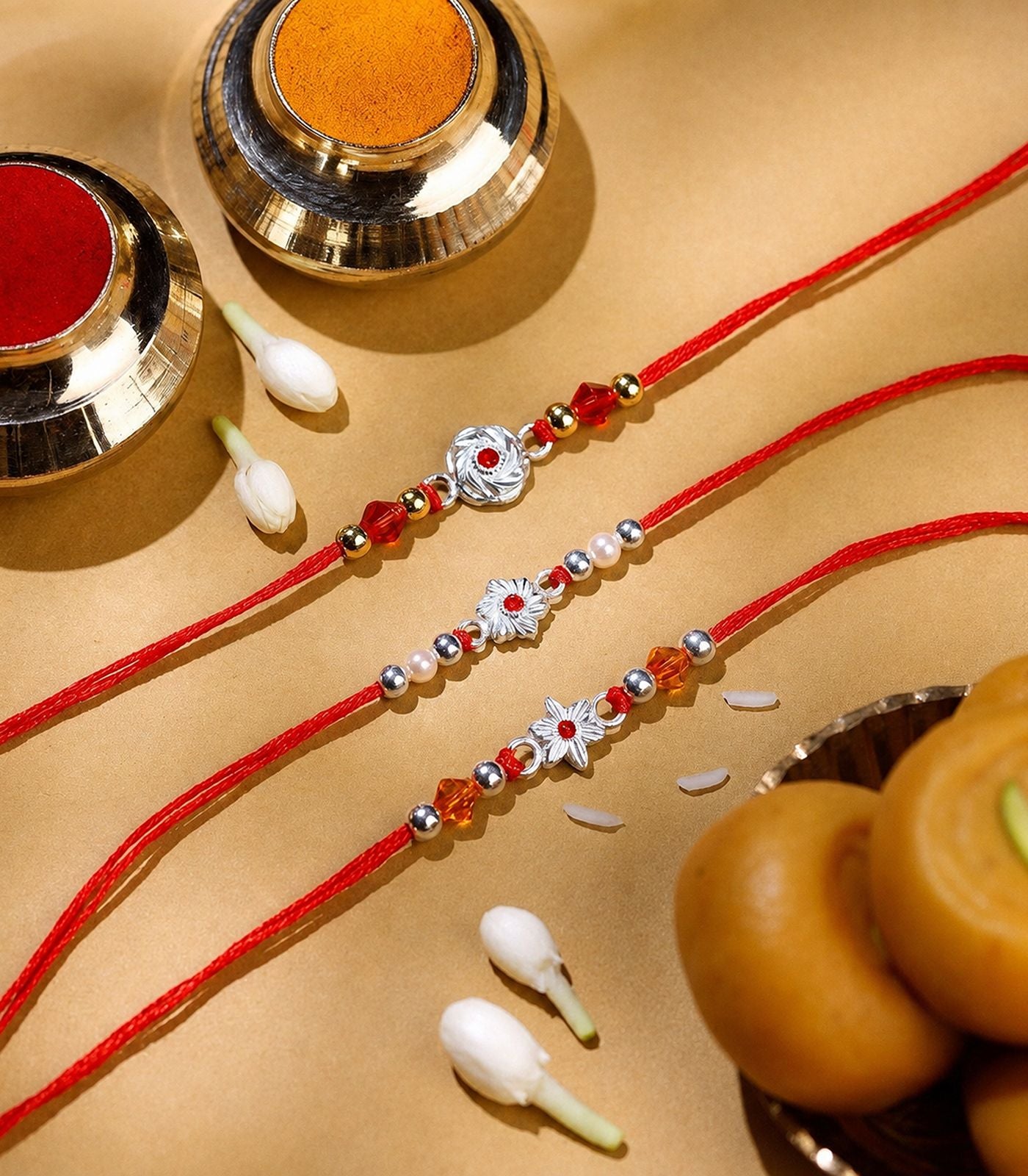 Silver Rakhi Combo Pack of 3