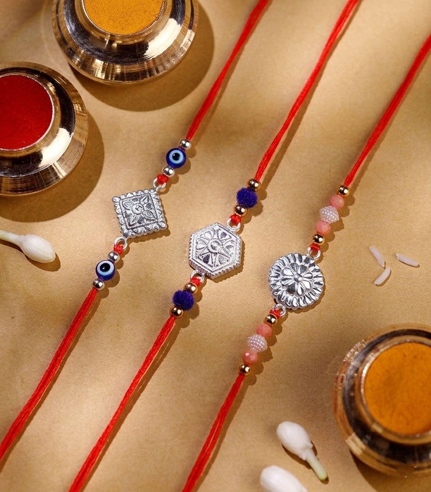 Silver Rakhi Combo Pack of 3