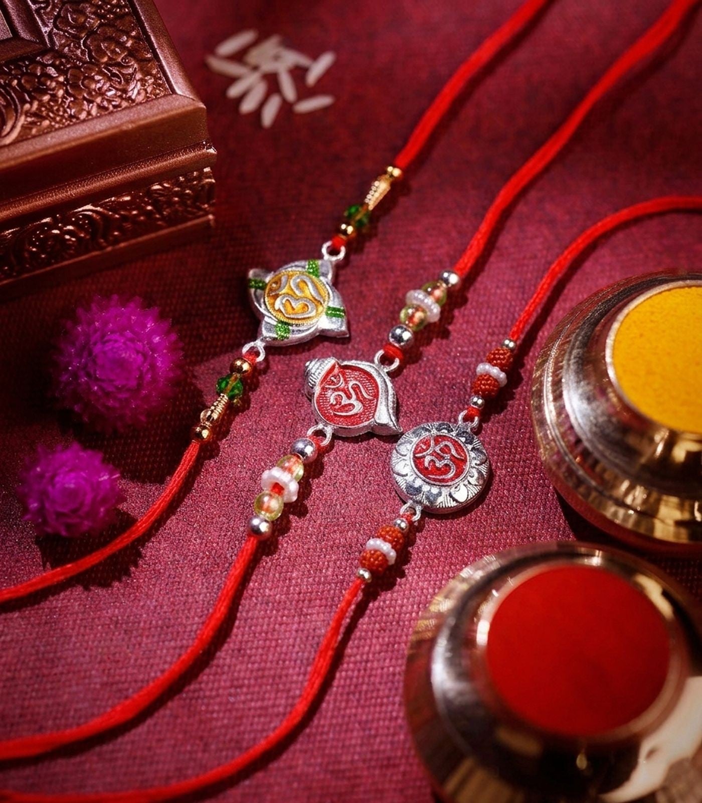 Silver Rakhi Combo Pack of 3
