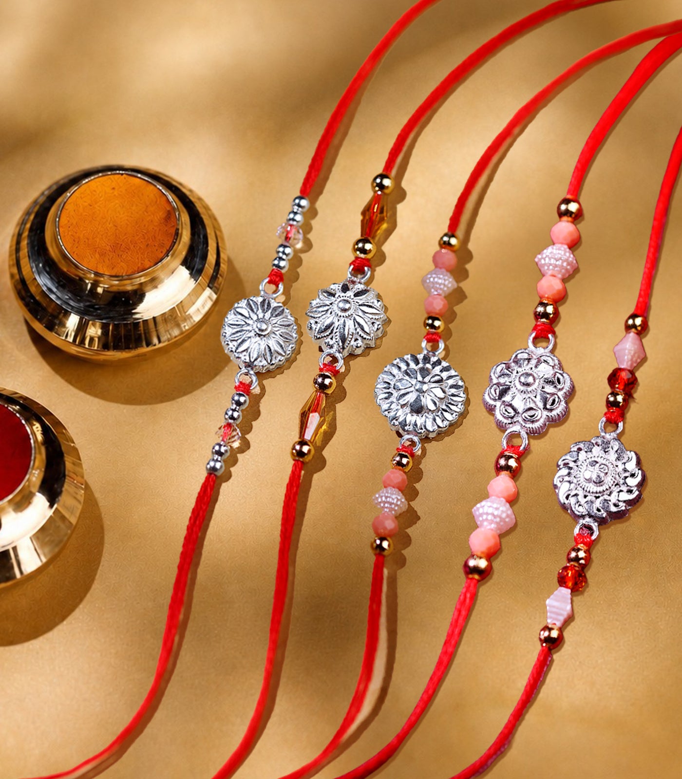 Silver Rakhi Combo Pack of 5