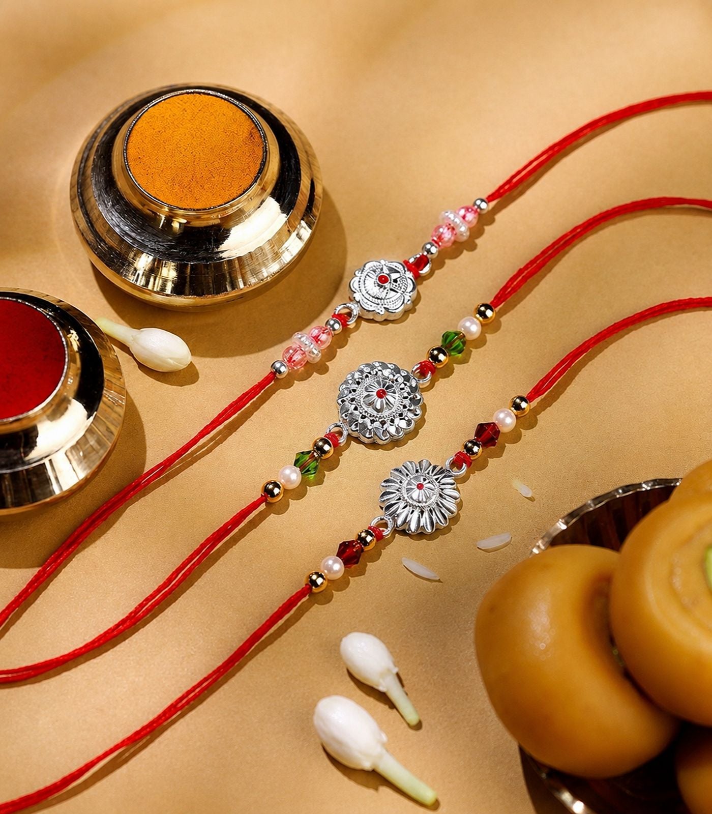 Silver Rakhi Combo Pack of 3