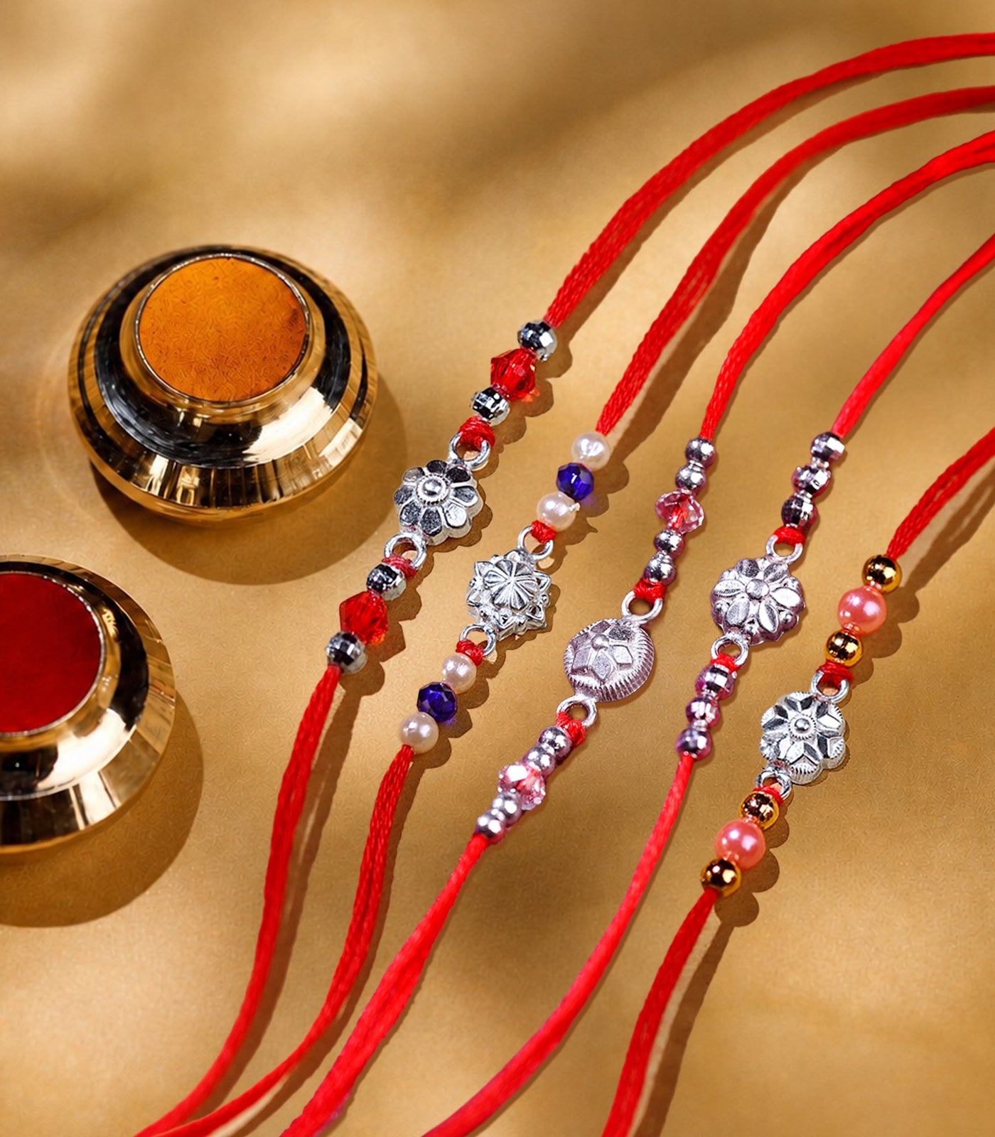 Silver Rakhi Combo Pack of 5