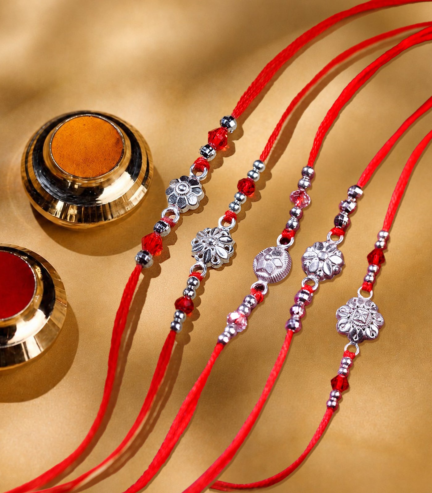 Silver Rakhi Combo Pack of 5