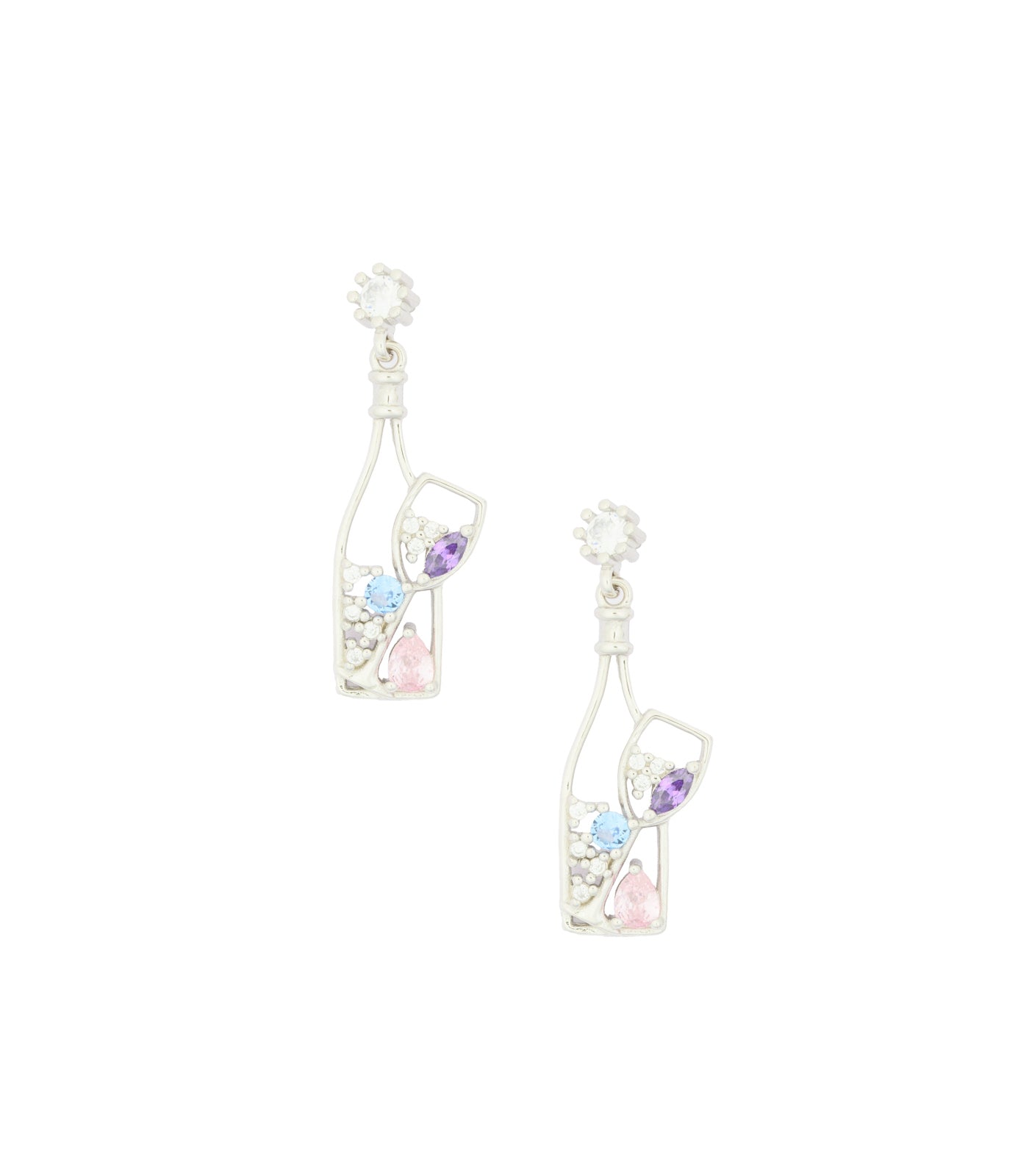 Wine Bottle and Glass Necklace Set (Silver)