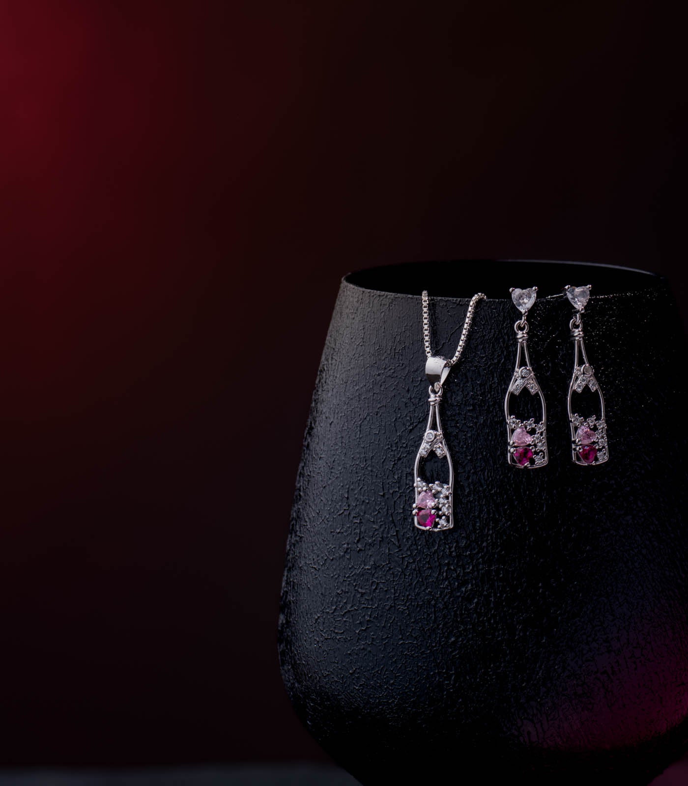 Wine Bottle Necklace Set (Silver)