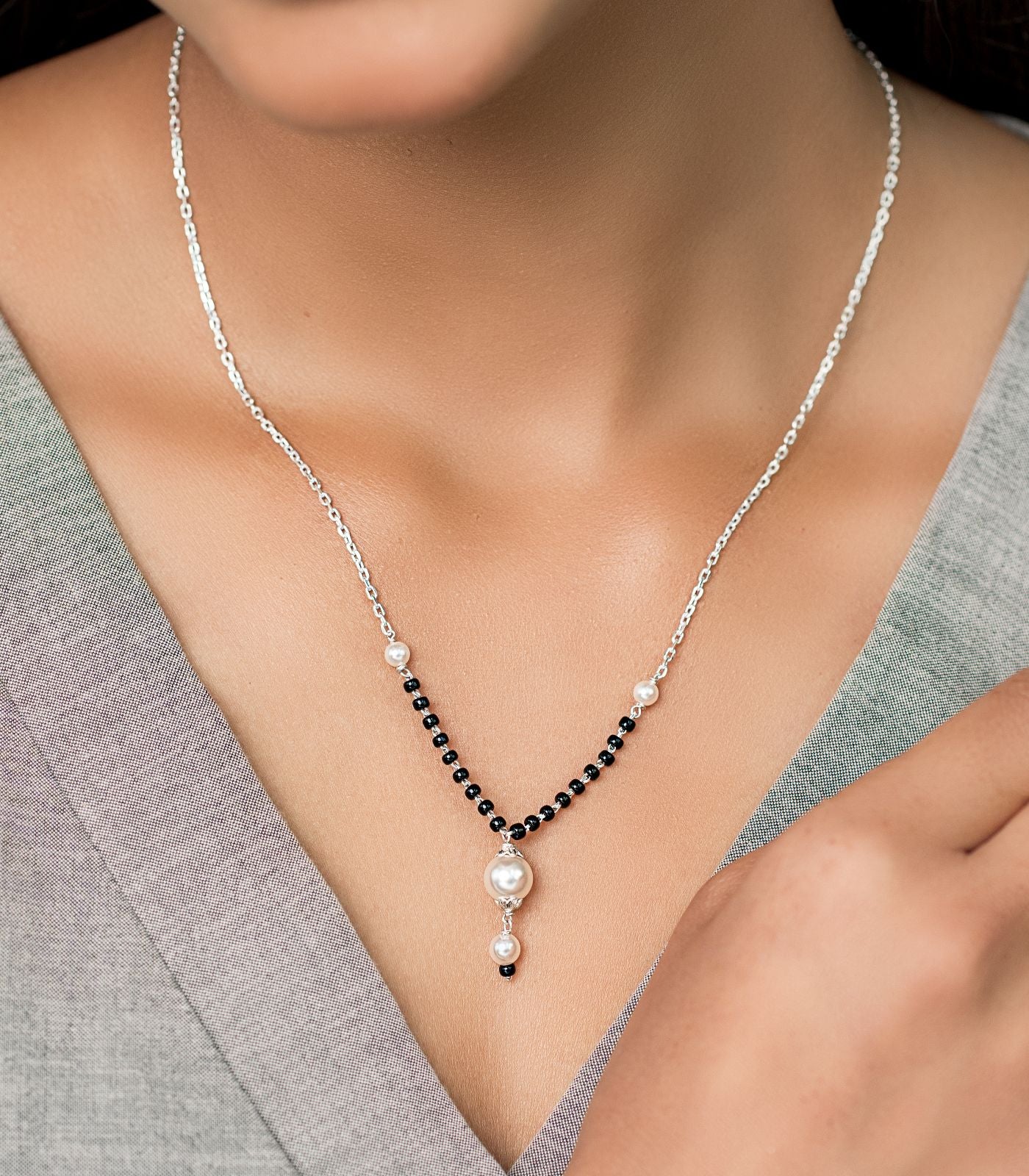 Silver Four Pearl Mangalsutra