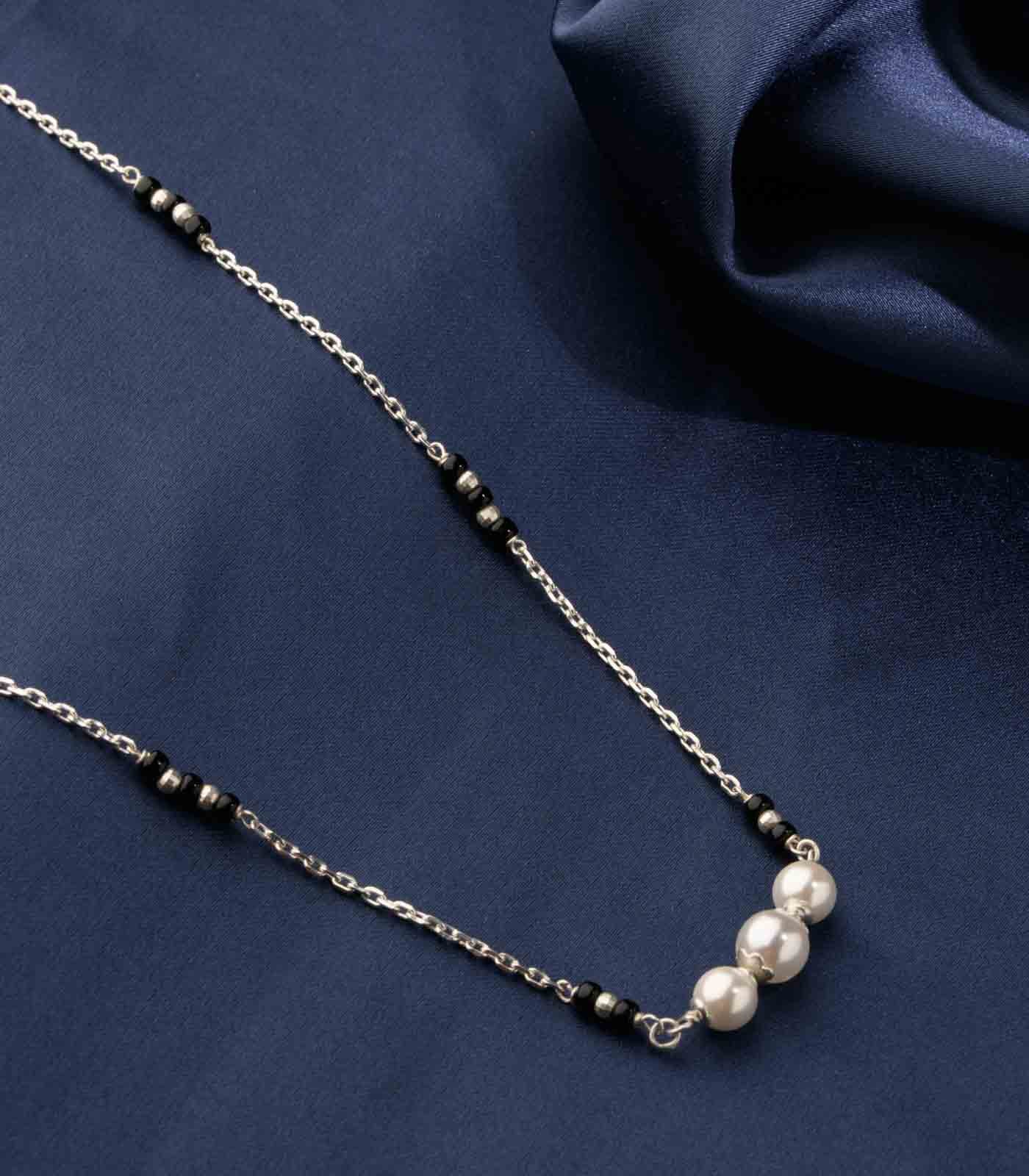 Silver Black Beads Triple Pearl Mangalsutra - Main Image