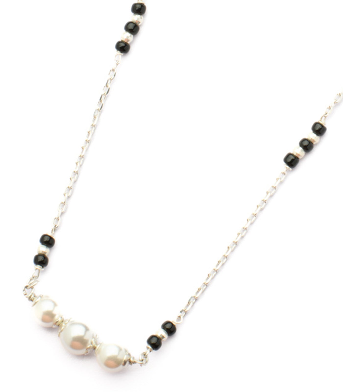 Silver Black Beads Triple Pearl Mangalsutra