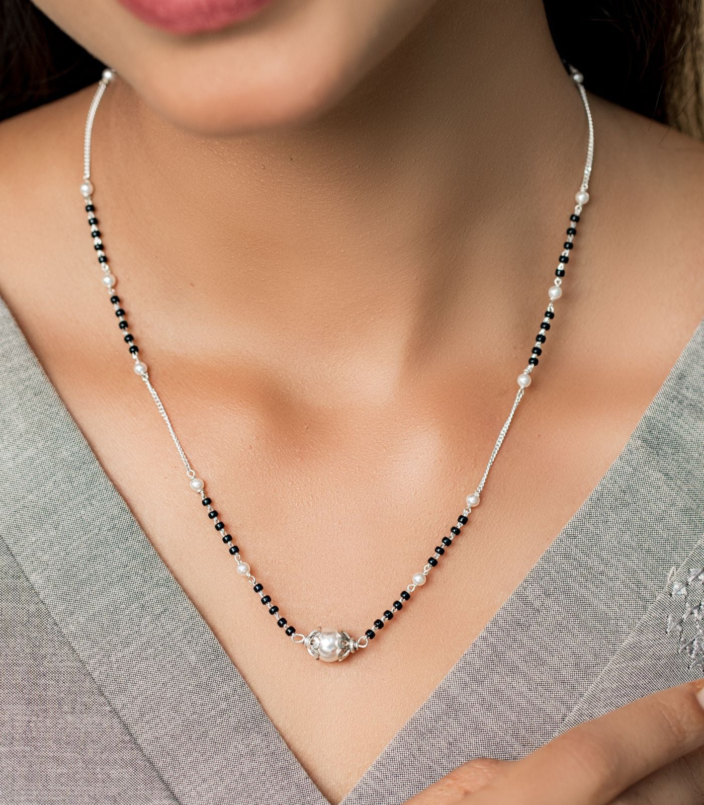 Elegant Silver Pearl Mangalsutra