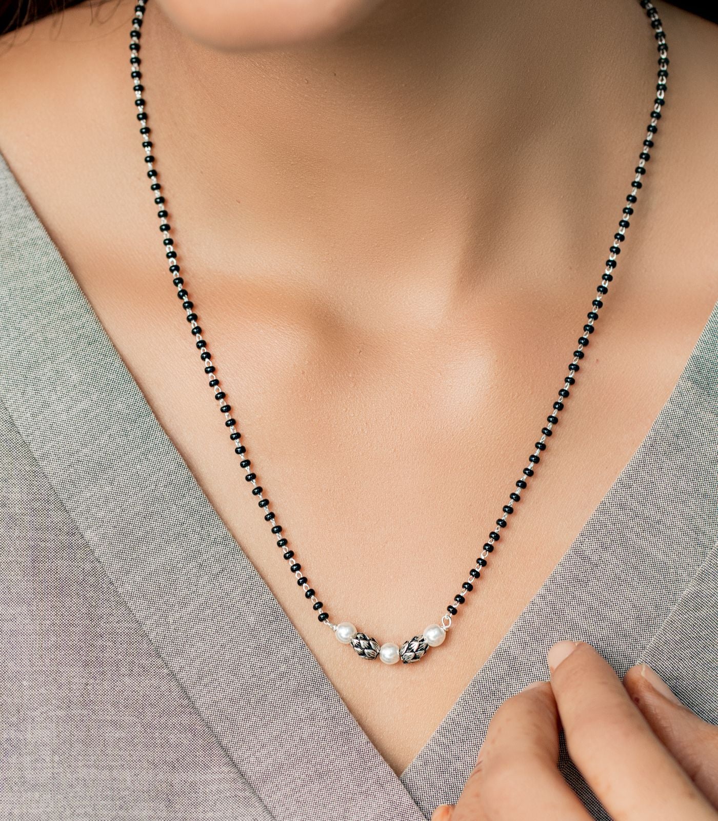 Triple Pearl Silver Mangalsutra