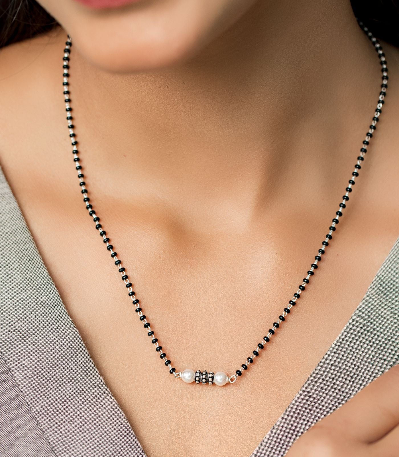 Dual Pearl Silver Mangalsutra