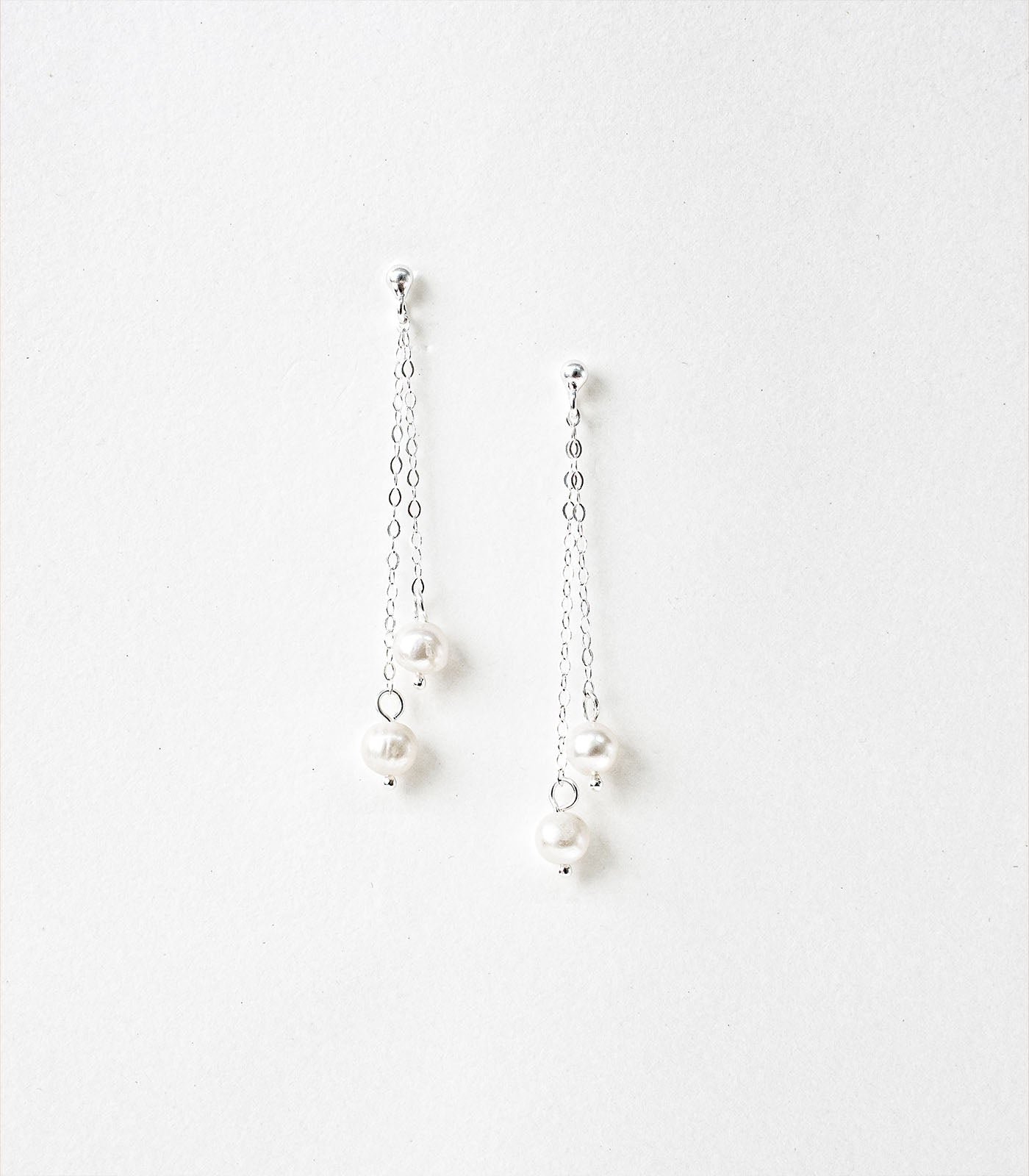 Dual Dangling Pearls Earrings (Silver)