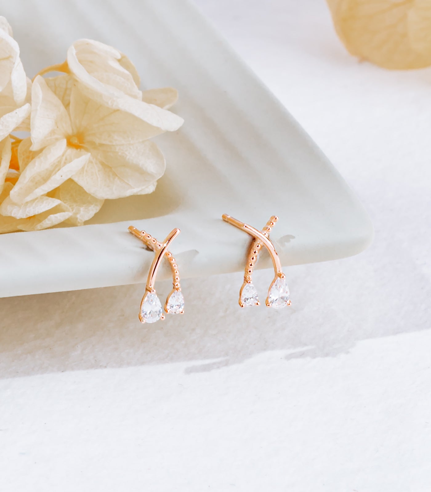 Gold Colored Dual Dangling Stones Earrings (Silver)