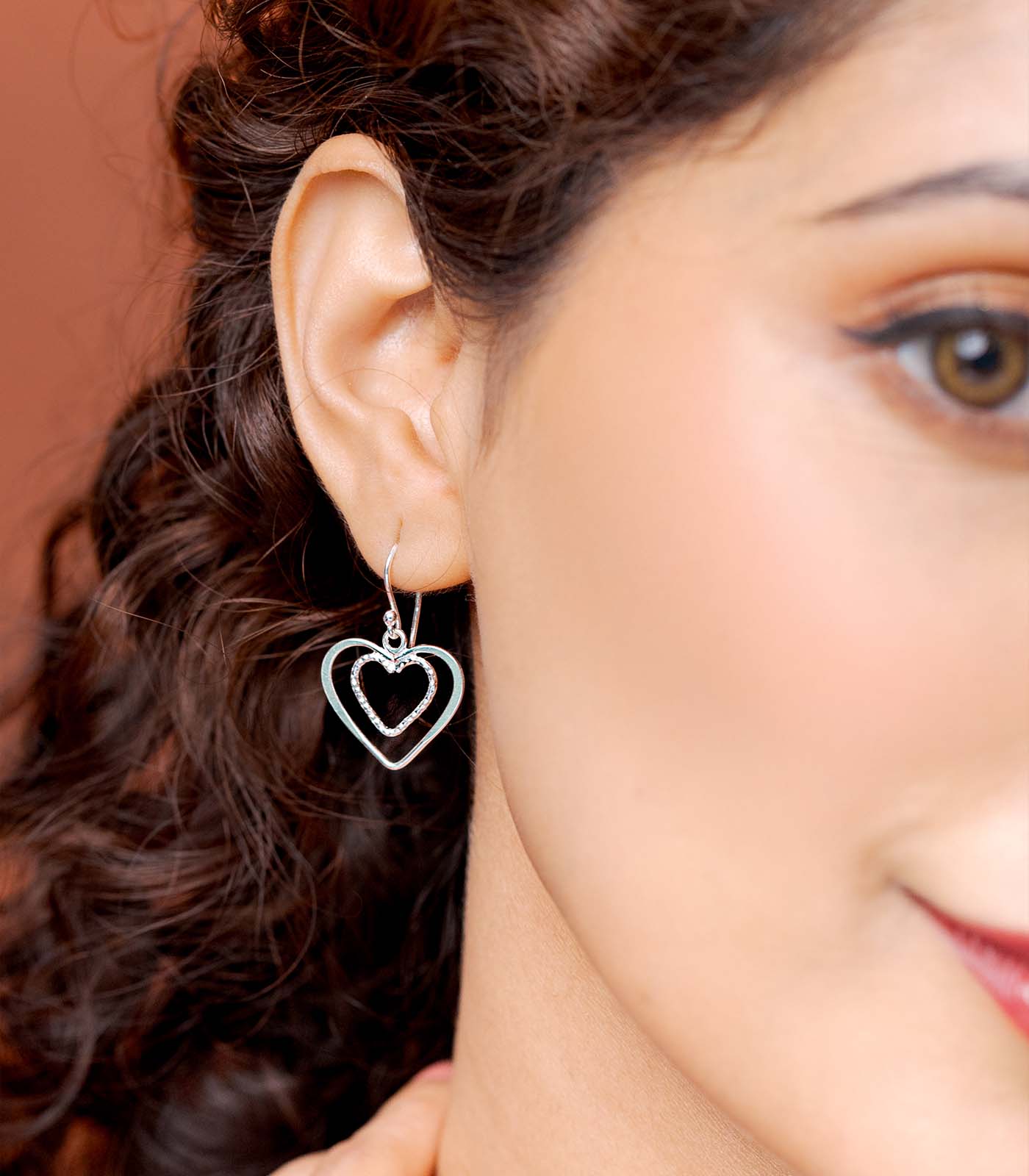 Dual Heart Silver Earrings