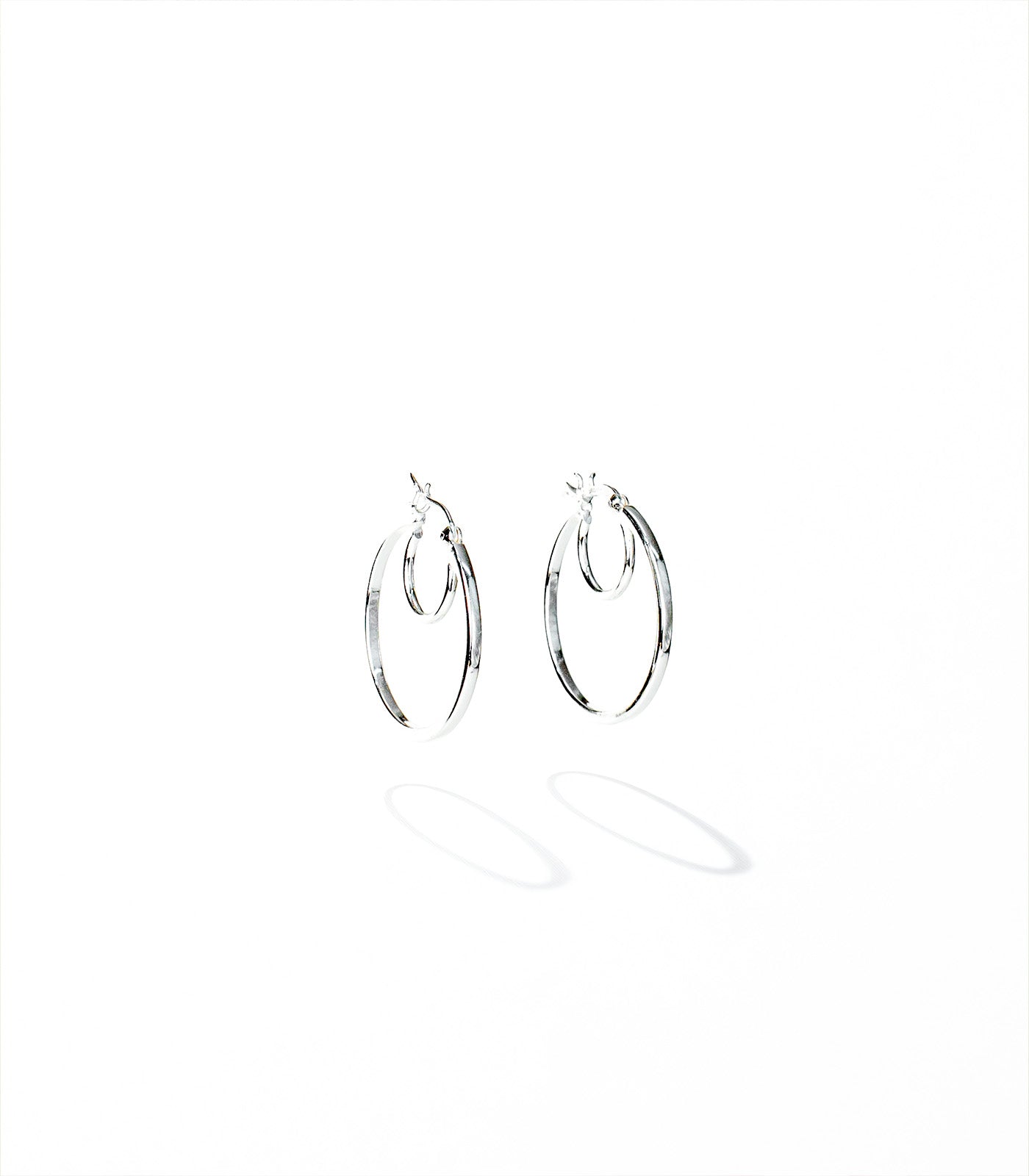 Double Layered Classic Hoops Earrings (Silver)