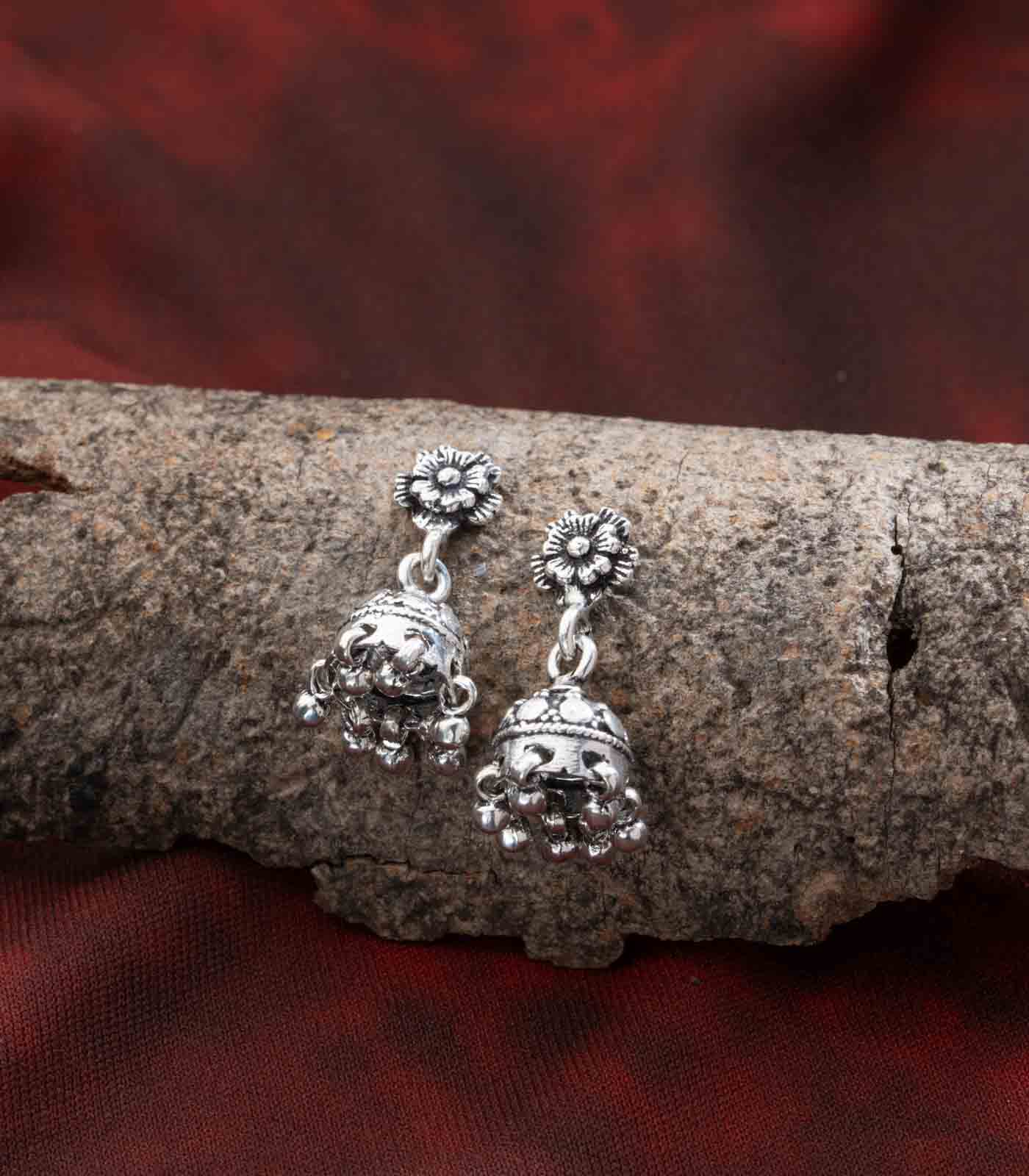 Silver Oxidized Jhumki