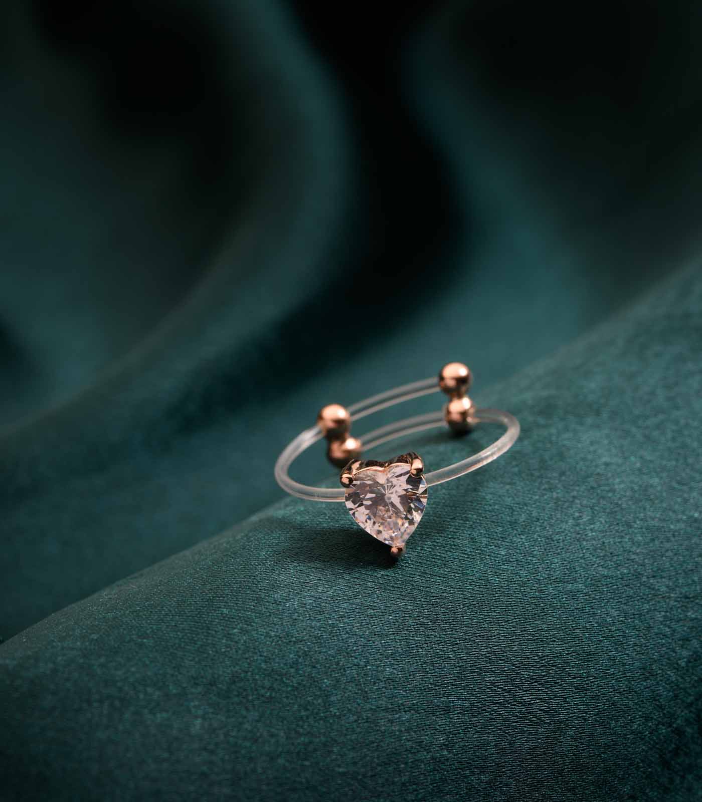 Rosy Tiny Heart Invisible Adjustable Finger Ring (Silver)