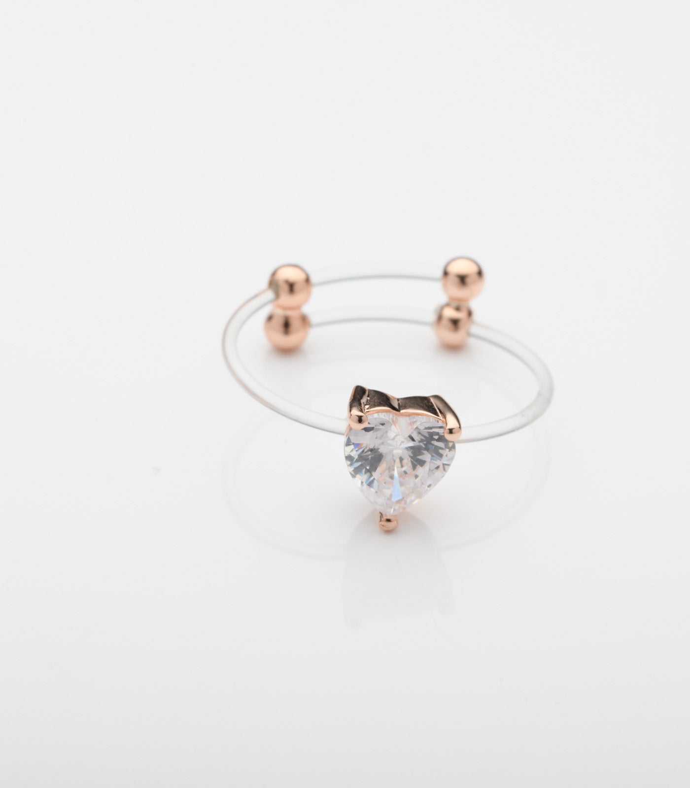 Rosy Tiny Heart Invisible Adjustable Finger Ring (Silver)