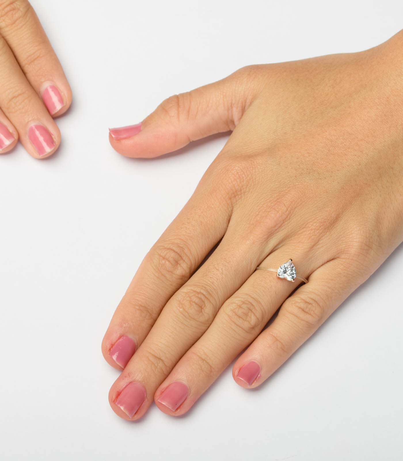 Rosy Tiny Heart Invisible Adjustable Finger Ring (Silver)