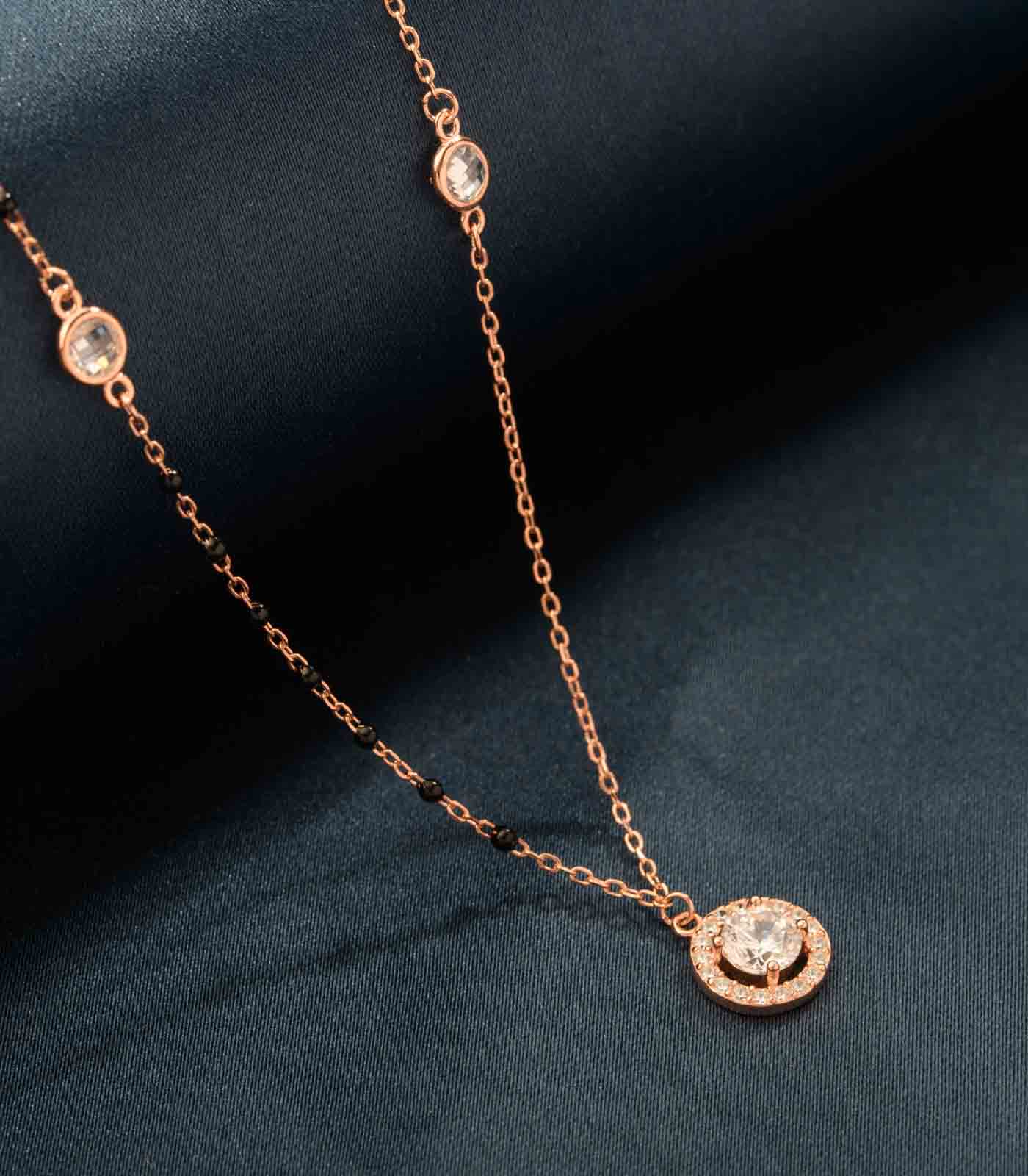 Round Rose Gold Polish Mangalsutra (Silver)
