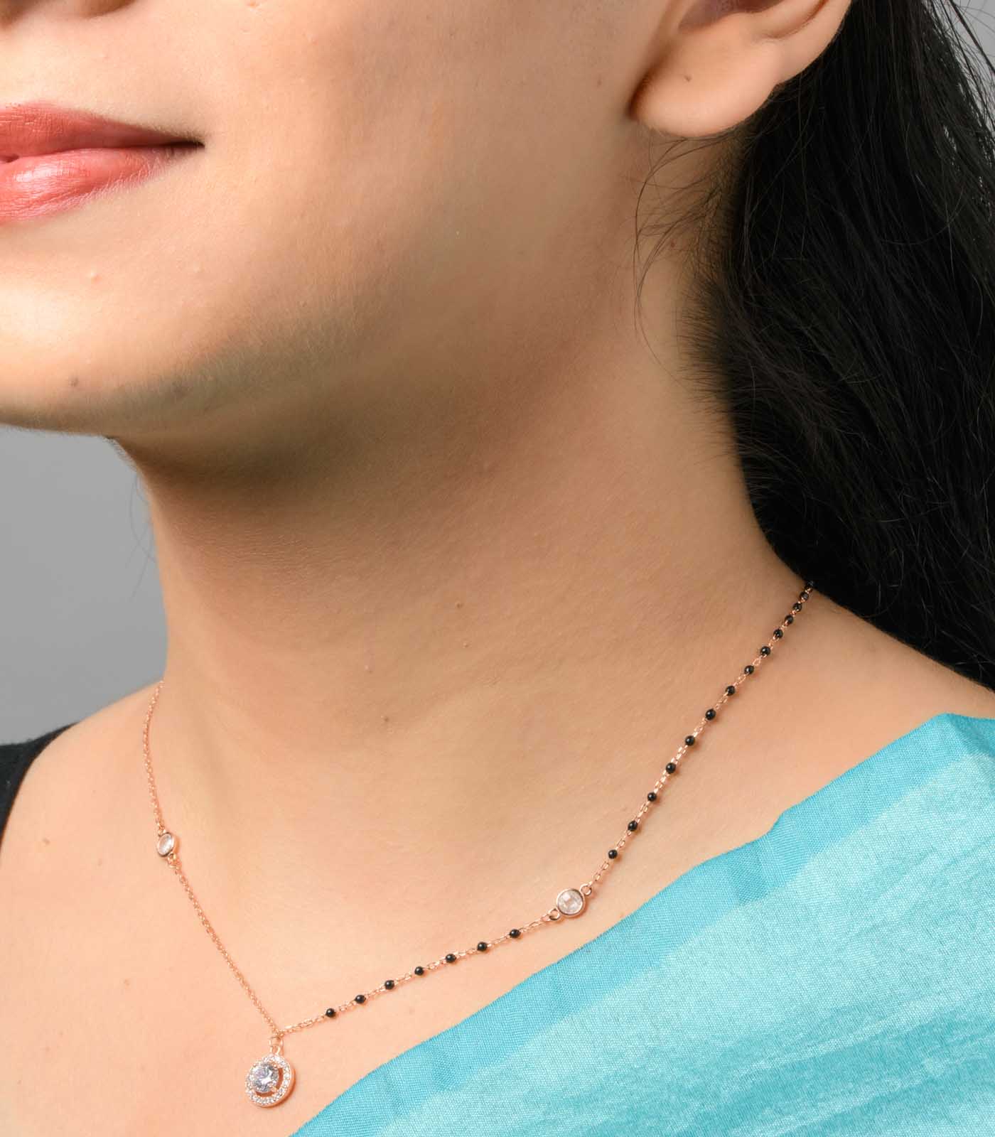 Round Rose Gold Polish Mangalsutra (Silver)